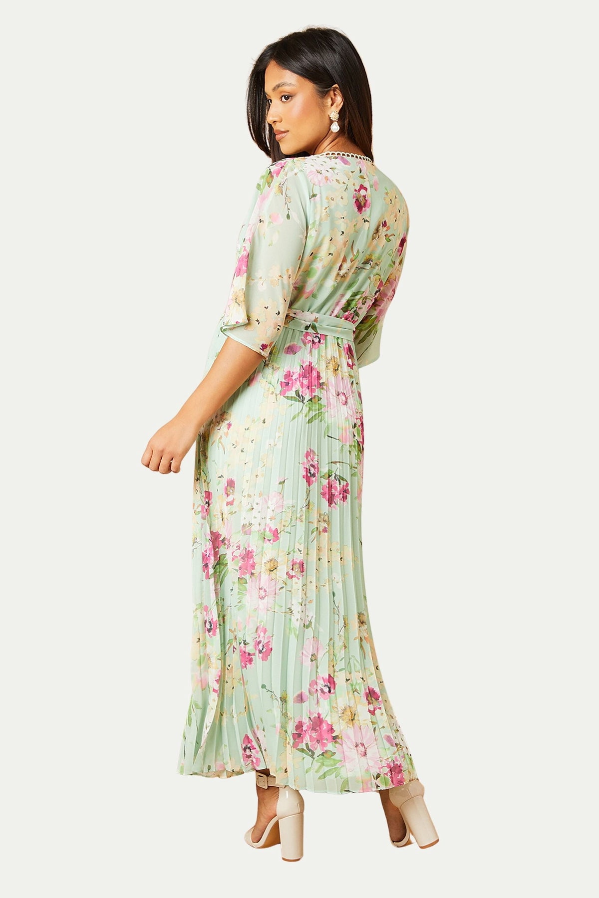 thumbnail image 3 of Oasis Petite Occasion Pleated Midi Dress - Green, 6, 3 of 5