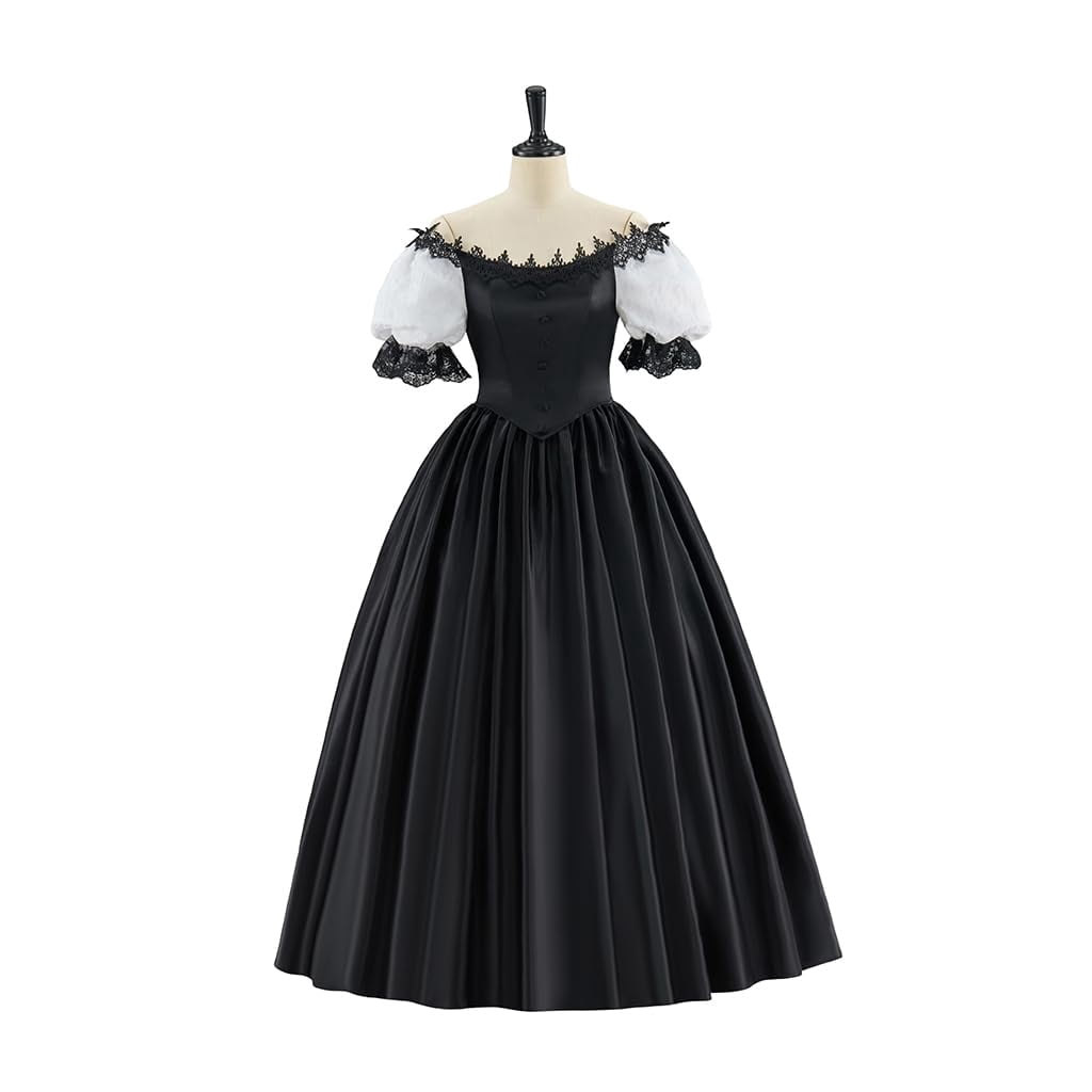 thumbnail image 2 of Gothic Victorian Ball Gown - Satin Fabric, Off Shoulder Lace Trim & White Puff Sleeves for Themed Gatherings, 2 of 7