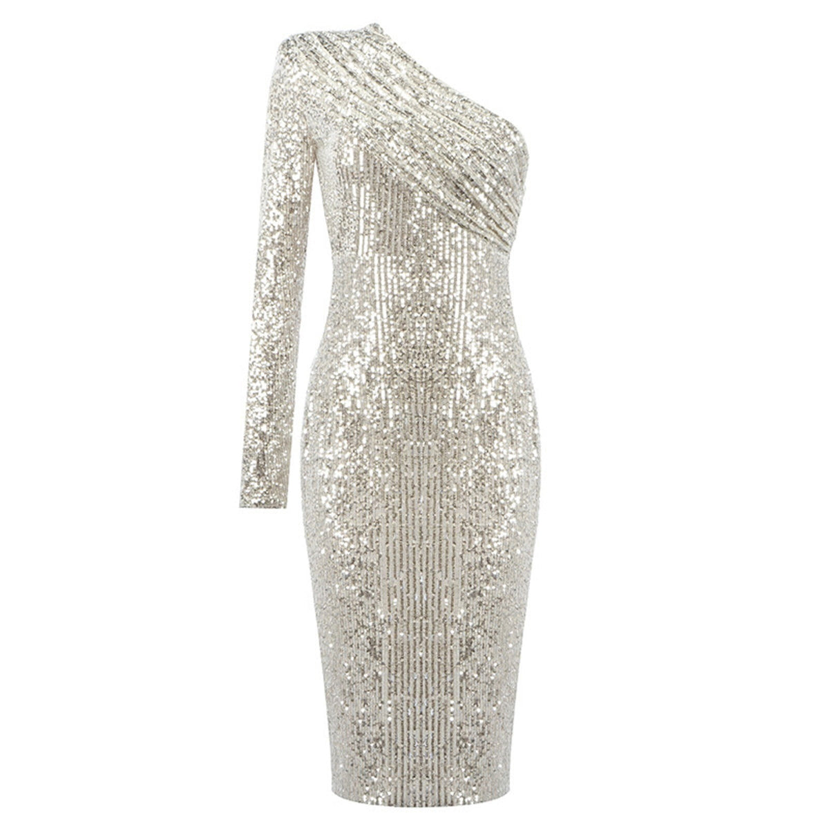 thumbnail image 6 of Lisingtool Dresses For Women 2022 Women Fashion Solid Cold Shoulder Sequin Dress Skinny Ruched One Shoulder Sequin Long Dress Silver Xxl, 6 of 7