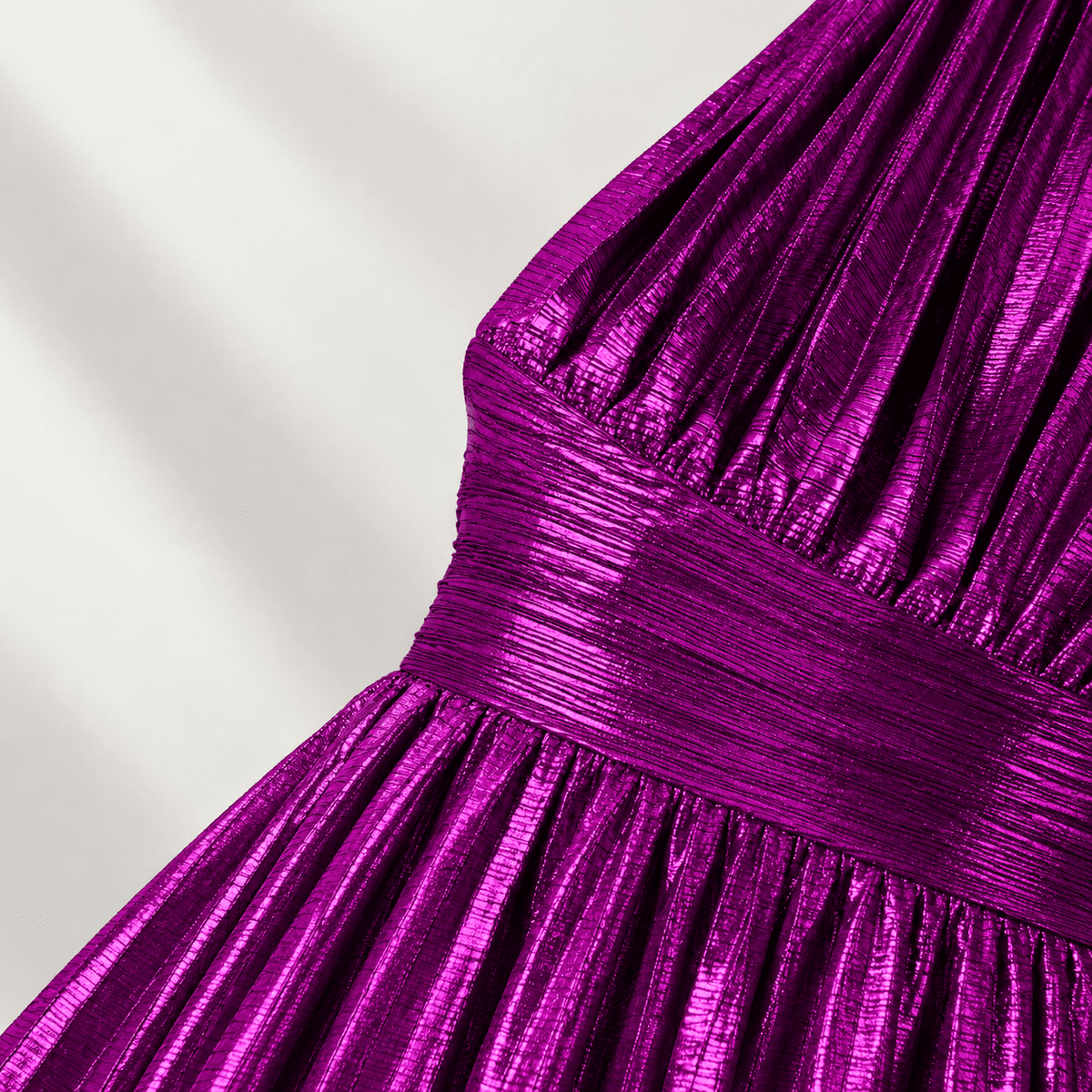 thumbnail image 5 of Women's Purple Metallic One Shoulder Sleeveless Pleated Long Dress, Medium, 5 of 6