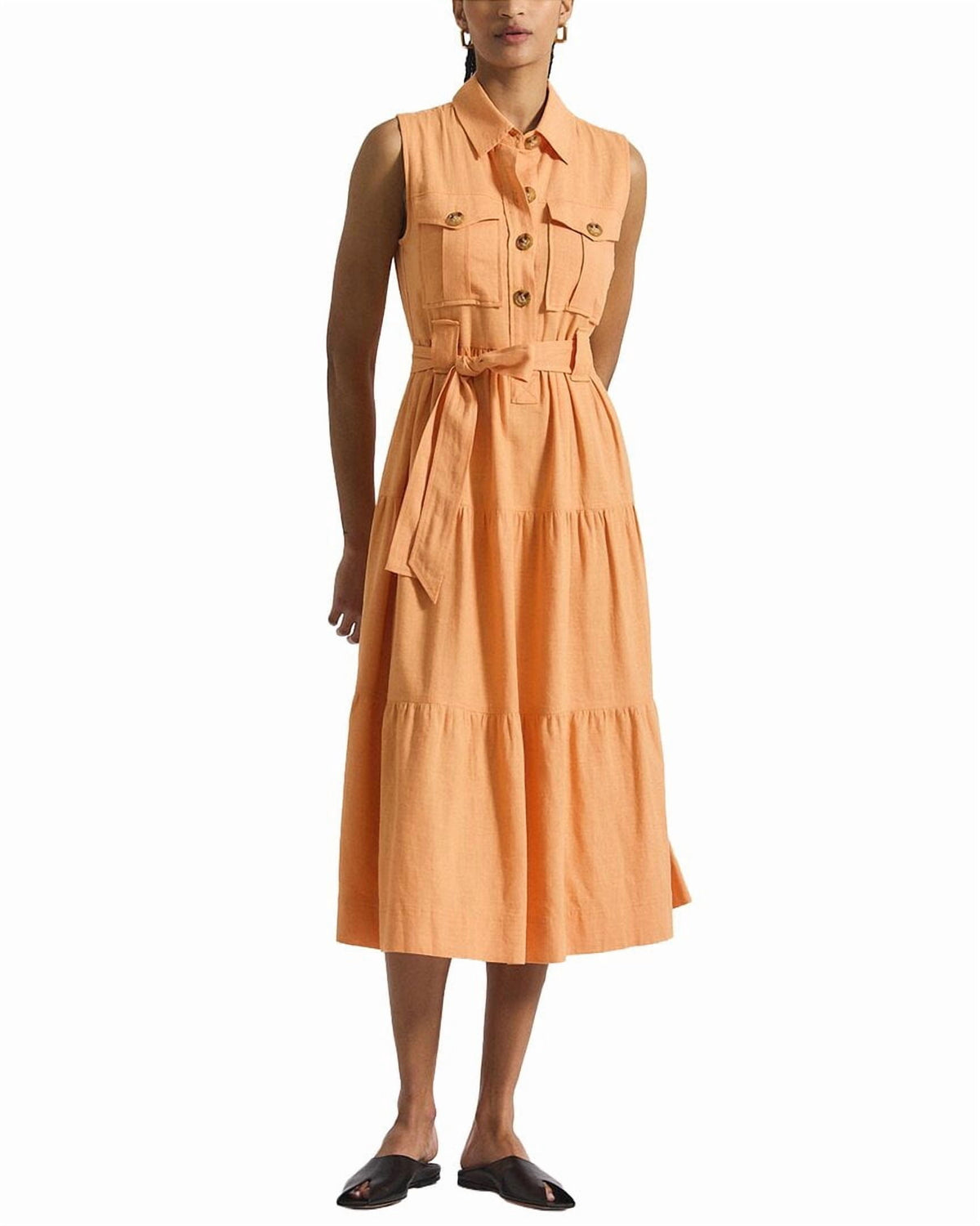 thumbnail image 4 of Derek Lam 10 Crosby womens Florence Sleeveless Linen-Blend Shirtdress, 0,, 4 of 5