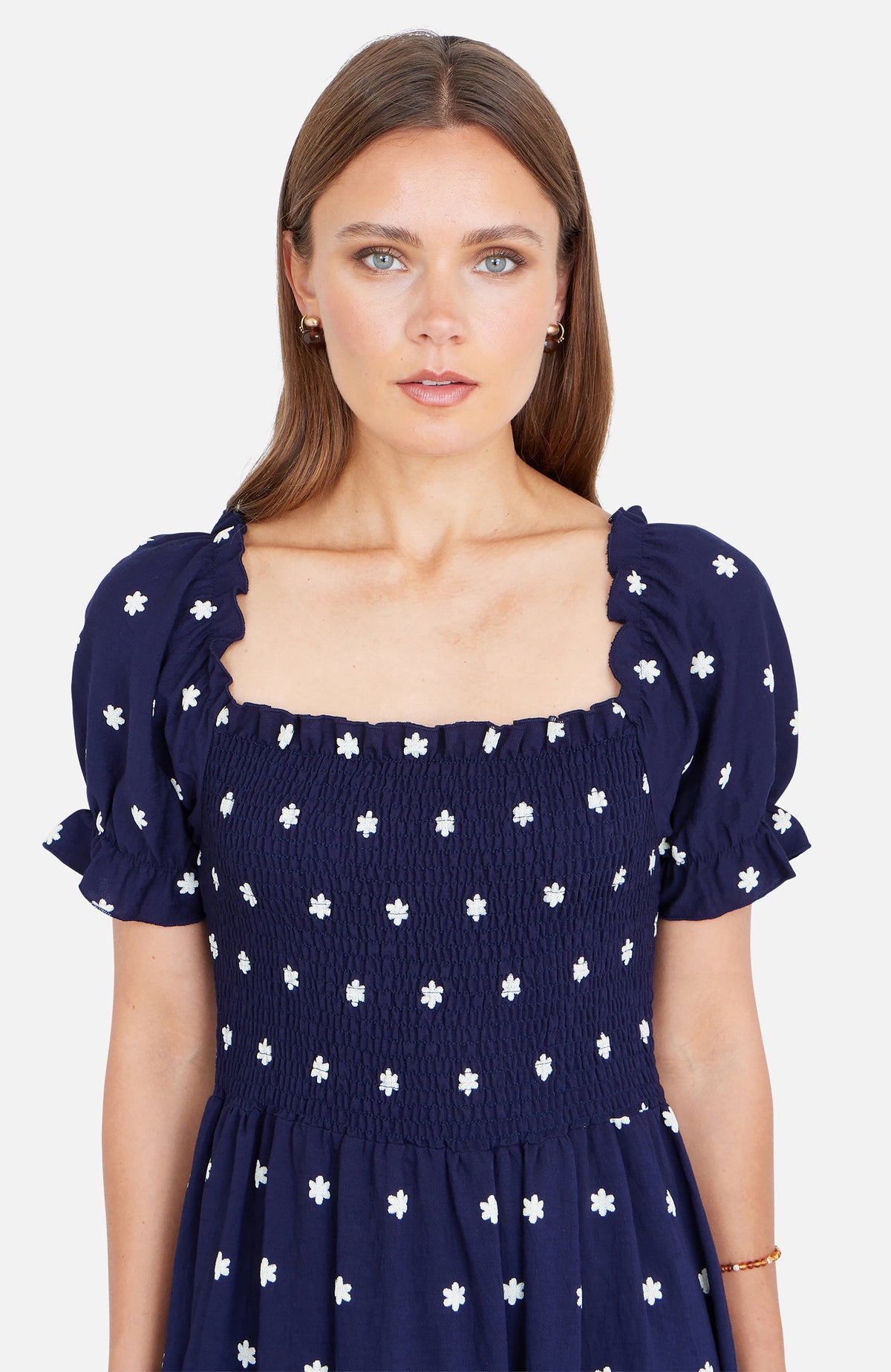 thumbnail image 4 of Yumi Border Hemline Smocked Maxi Dress - Navy, 4, 4 of 5