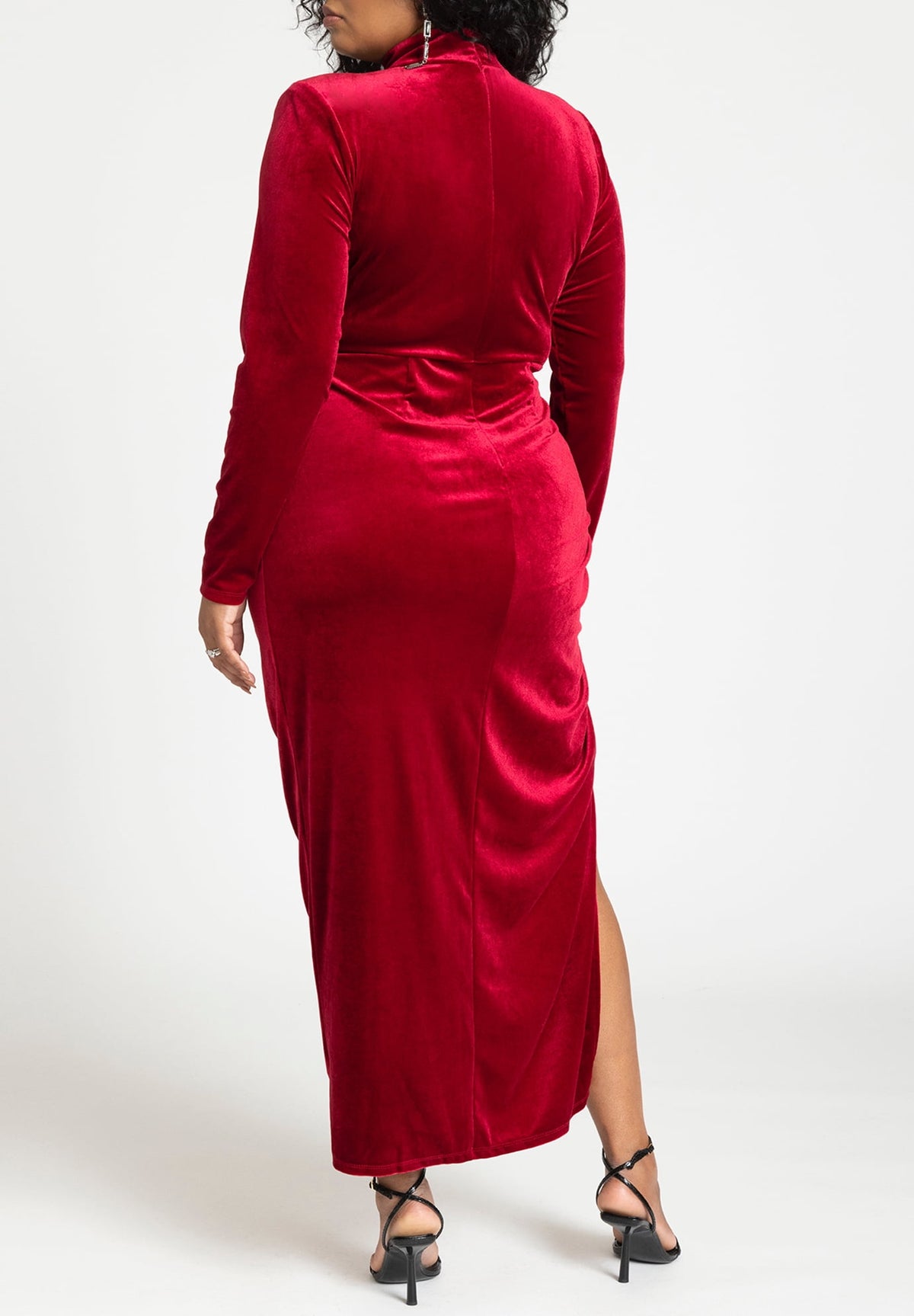 thumbnail image 2 of ELOQUII Women's Plus Size Mock Neck Velvet Dress With Slit, 2 of 4