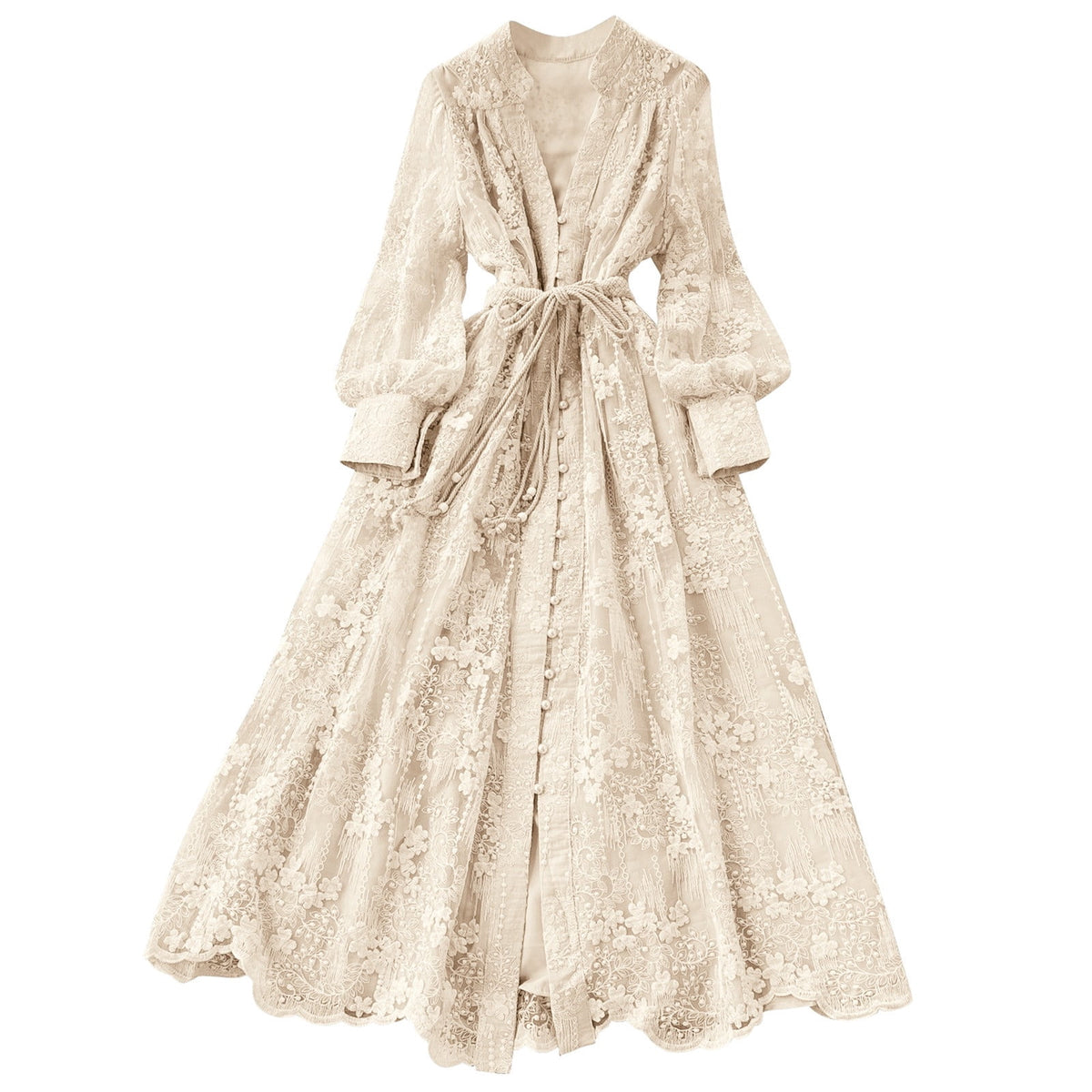 thumbnail image 4 of DHFJKG Boho Dresses For Women Floral Embroidery Deep V Neck Long Lantern Sleeve Maxi Dress With Matching Belt Trendy Dresses, 4 of 4
