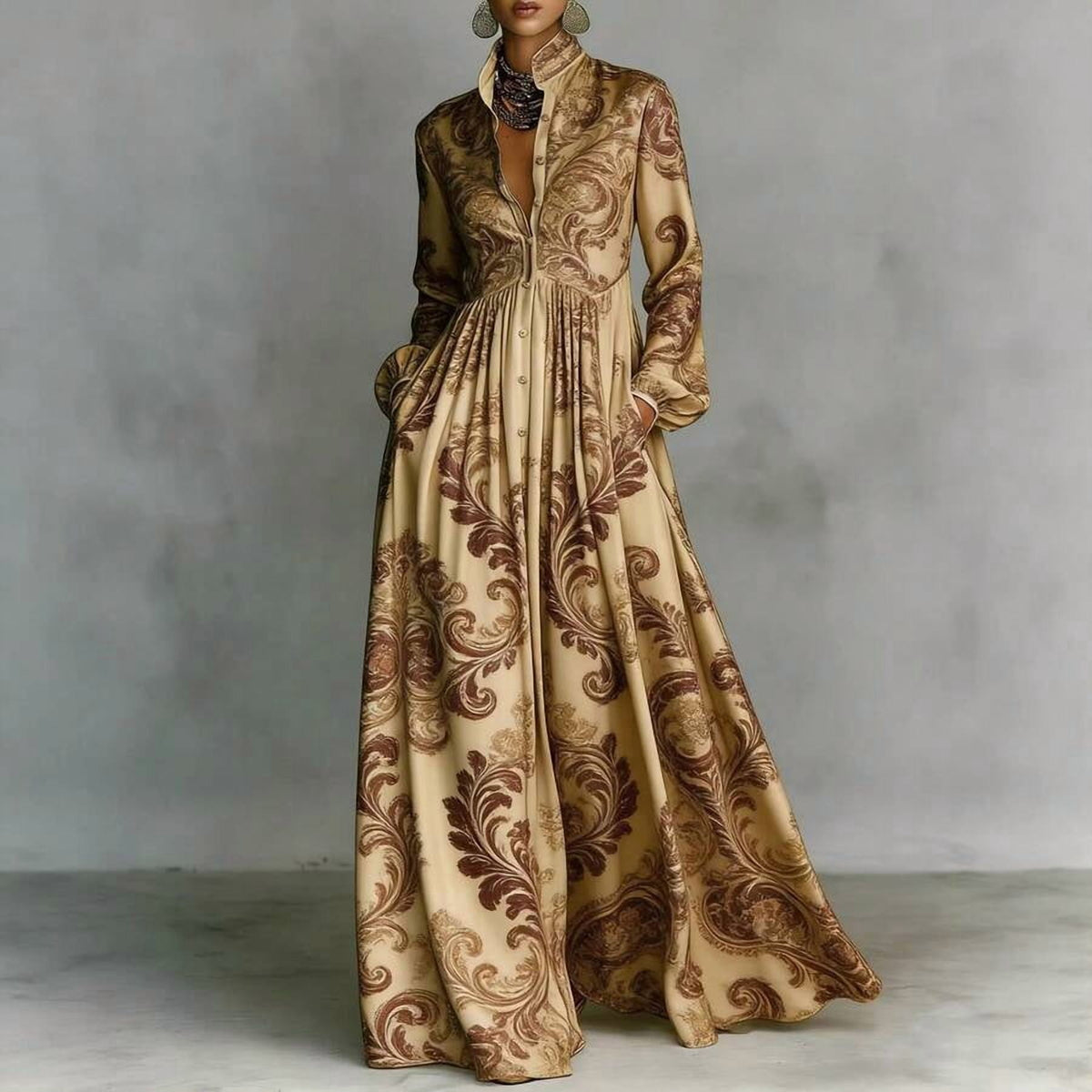 thumbnail image 5 of Floral Print Long Sleeve Shirt Dress With Collar Pockets And A-Line Skirt, 5 of 23