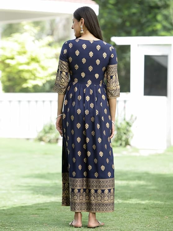 thumbnail image 4 of Juniper Indigo Festive Ethnic Motif Printed Rayon Maxi Dress, 4 of 5