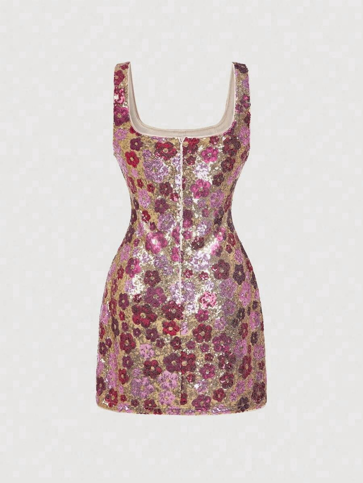 thumbnail image 2 of Hot Pink Floral Sequin Bodycon Mini Dress With Side Slit, 2 of 8