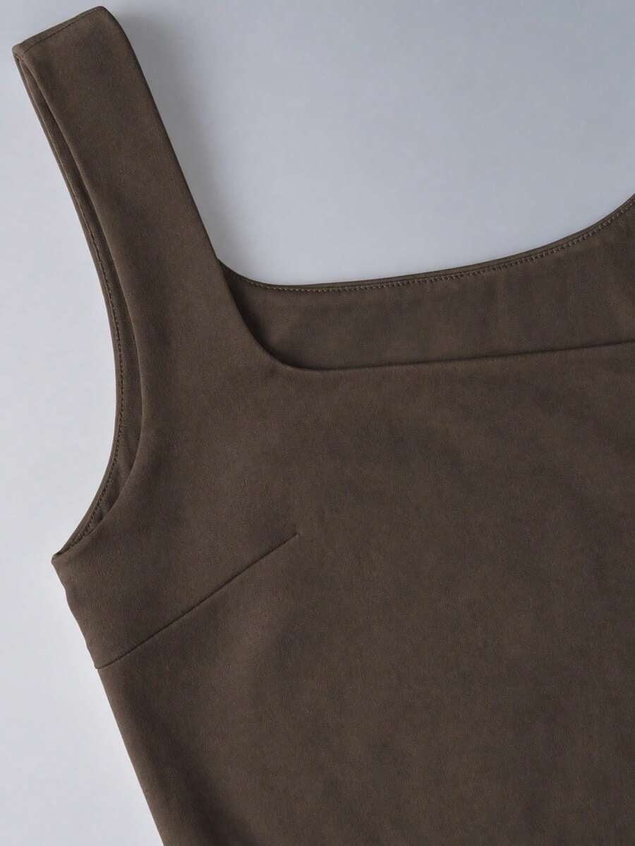 thumbnail image 5 of Brown Dress, Cape Sleeve Square Neck Solid Color Flowy Chiffon, 5 of 8