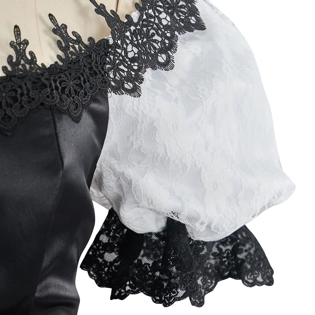 thumbnail image 6 of Gothic Victorian Ball Gown - Satin Fabric, Off Shoulder Lace Trim & White Puff Sleeves for Themed Gatherings, 6 of 7