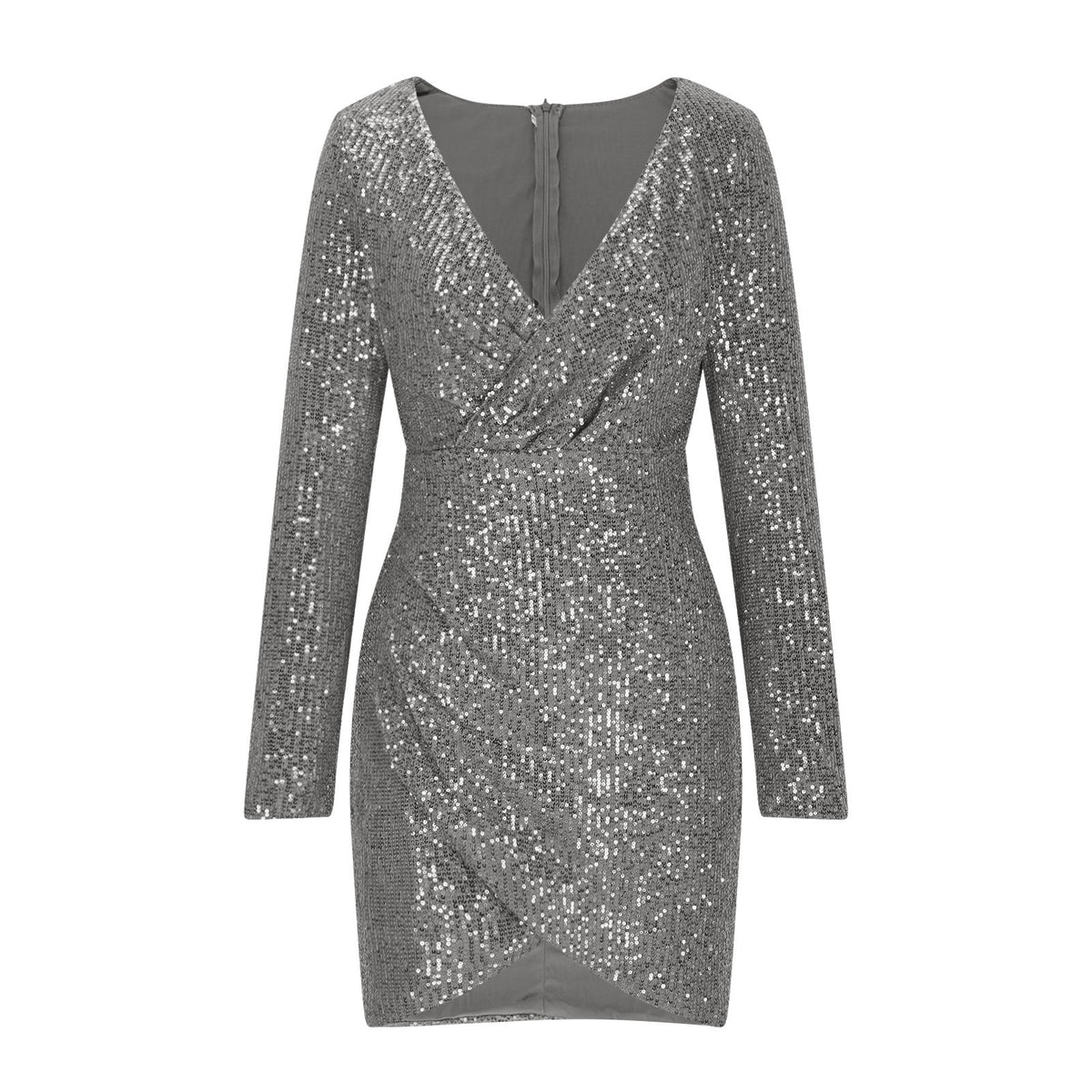 thumbnail image 6 of lcziwo Todays Women Sexy Sequin V Neck Wrap Long Dress Long Sleeve Bodycon Evening Cocktail Party Dress,Gray,S, 6 of 7