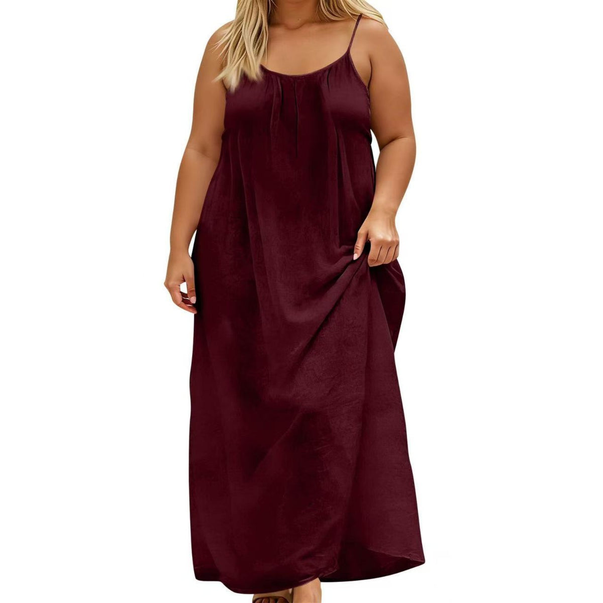 thumbnail image 2 of larppty Women's Plus Size Backless Maxi Dress with Thin Straps Flowy Slip Dress for Beach, Vacation, Summer & Casual Everyday Wea（Wine， XXXXL）, 2 of 5