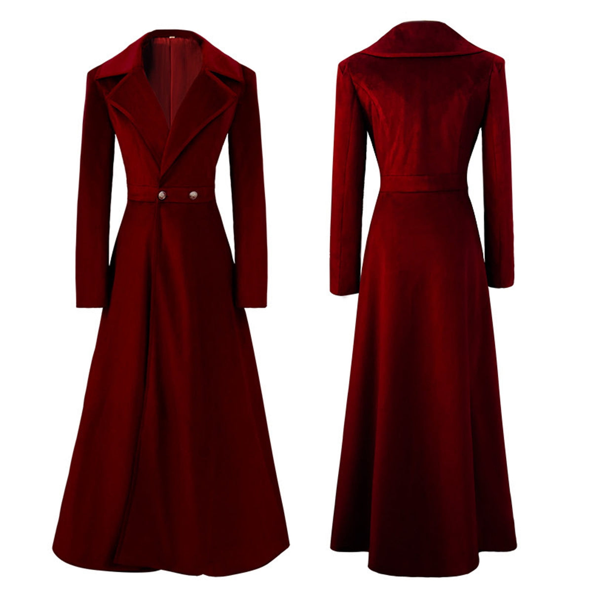 thumbnail image 2 of HEVRJEWJD Women Elegant Asymmetric Long Velvet Coat Lightweight Slim Fit Casual Jacket for Halloween Christmas Cosplay Court Style Dress Up Red S, 2 of 9