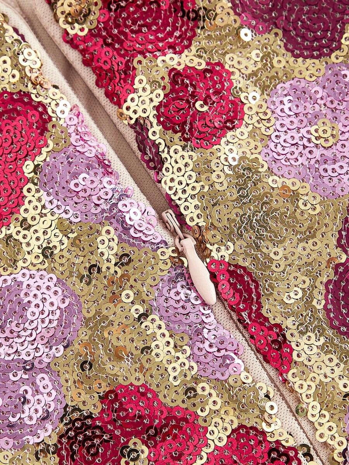 thumbnail image 3 of Hot Pink Floral Sequin Bodycon Mini Dress With Side Slit, 3 of 8