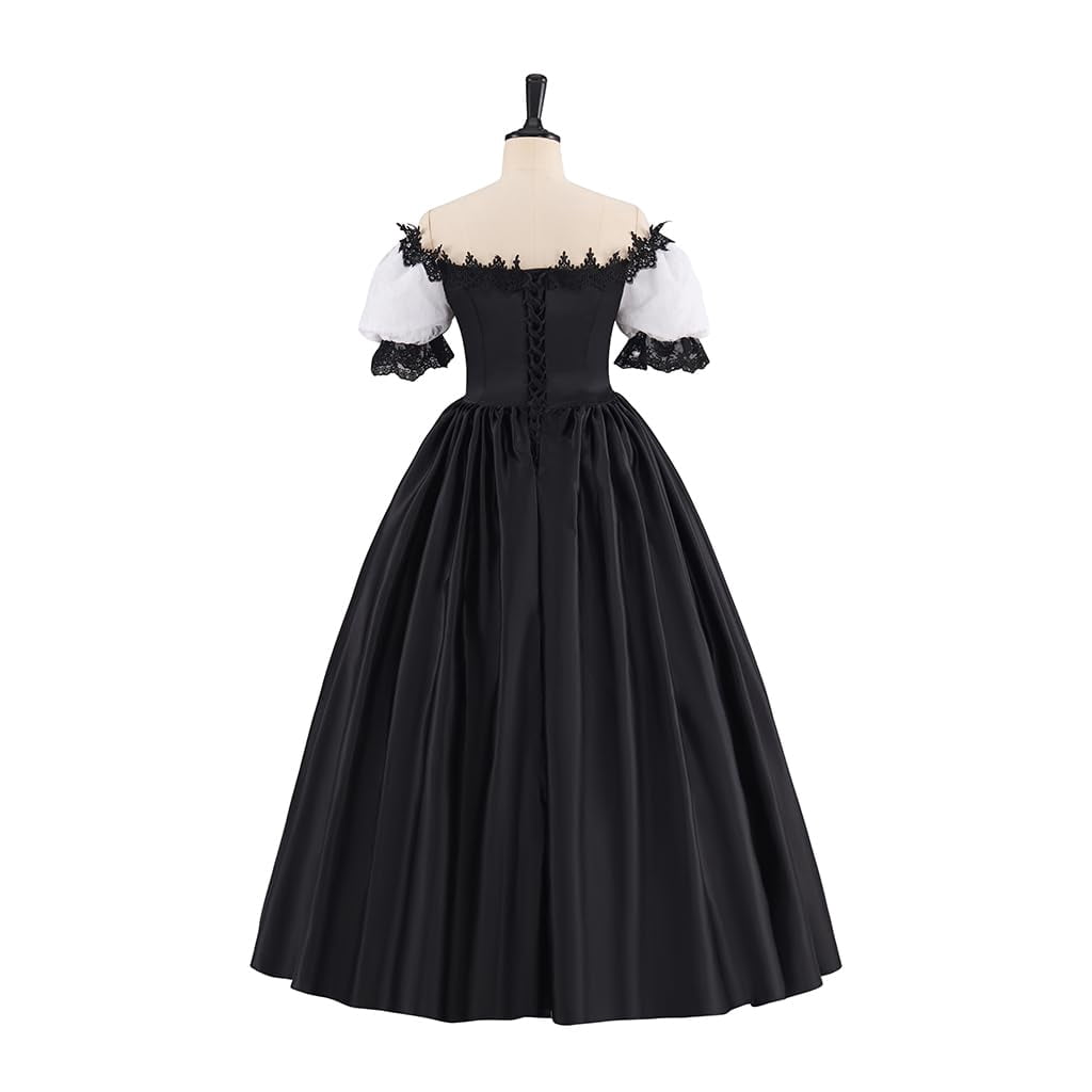thumbnail image 5 of Gothic Victorian Ball Gown - Satin Fabric, Off Shoulder Lace Trim & White Puff Sleeves for Themed Gatherings, 5 of 7