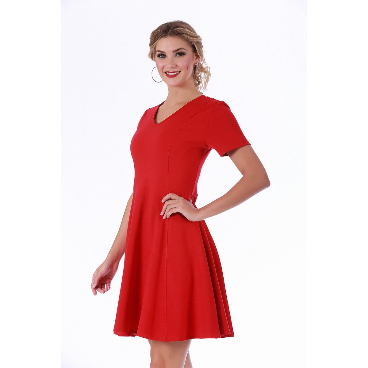 thumbnail image 3 of LaMonir Women's Rayon/Nylon/Spandex Short V-neck Short-sleeved Panel Dress, 3 of 5
