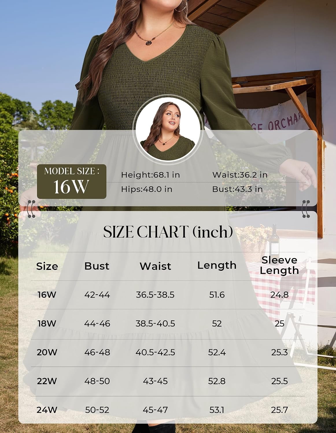 thumbnail image 5 of Women Plus Size Fall Dresses Long Sleeve V Neck Dress Maxi Casual Flowy Tiered 2026 Dress with Pockets, 5 of 5