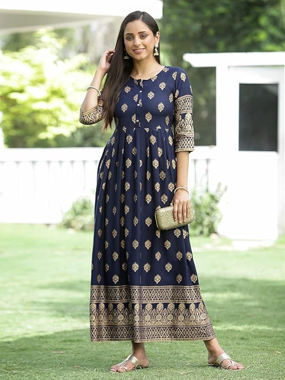 thumbnail image 3 of Juniper Indigo Festive Ethnic Motif Printed Rayon Maxi Dress, 3 of 5