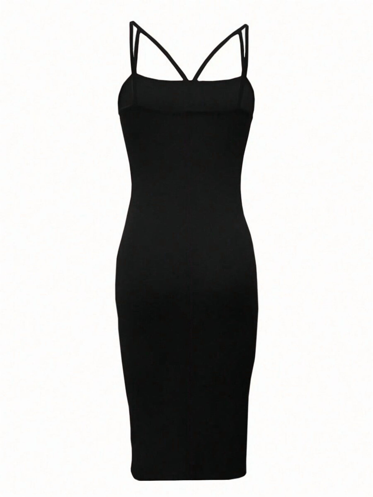 thumbnail image 4 of Plus Size Black Spaghetti Strap Bodycon Dress With Crisscross Detail, 4 of 5