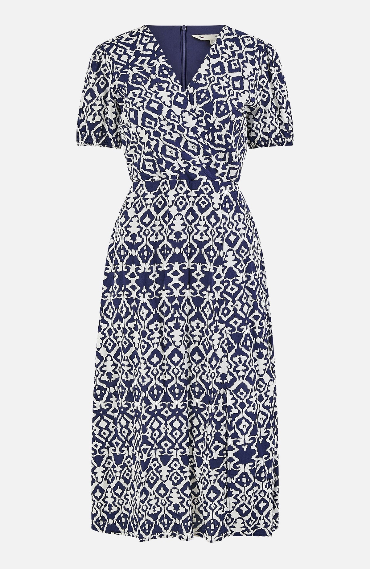 thumbnail image 5 of Yumi Ikat Print Split Hem Midi Dress - Navy, 4, 5 of 6