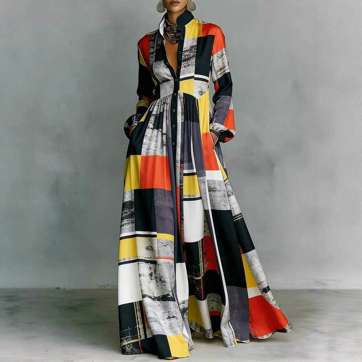 thumbnail image 4 of Floral Print Long Sleeve Shirt Dress With Collar Pockets And A-Line Skirt, 4 of 23