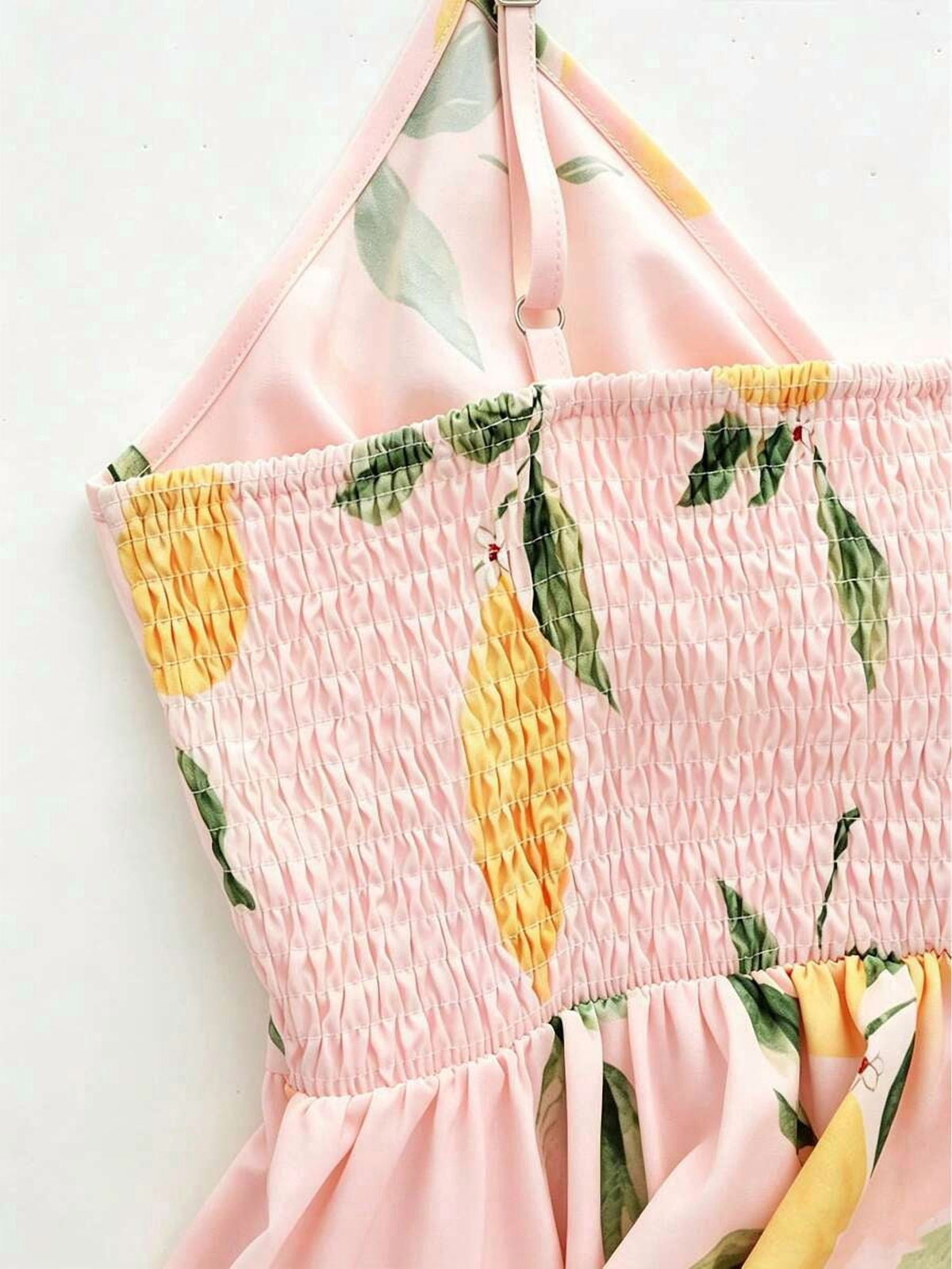 thumbnail image 4 of Womens Baby Pink Lemon Print Spaghetti Strap Summer Dress Full Skirt, 4 of 5