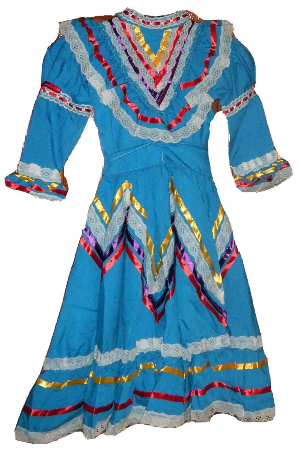 thumbnail image 3 of Border Merchant Womens Jalisco Dress Wide Skirt Folklorico Small Turquoise, 3 of 3