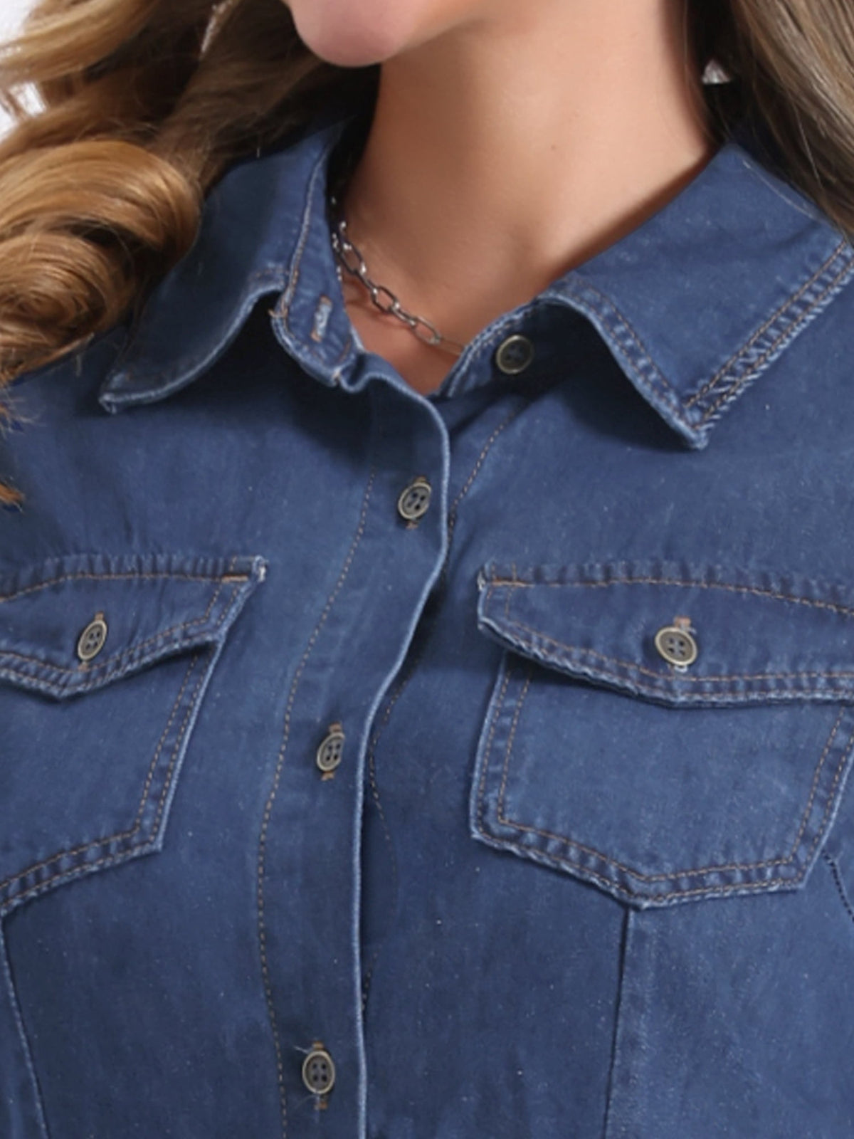 thumbnail image 5 of INSPIRE CHIC Women's Denim Dress Short Sleeves Turndown Collar A-Line Button Up Jean Midi Dresses S Dark Blue, 5 of 6