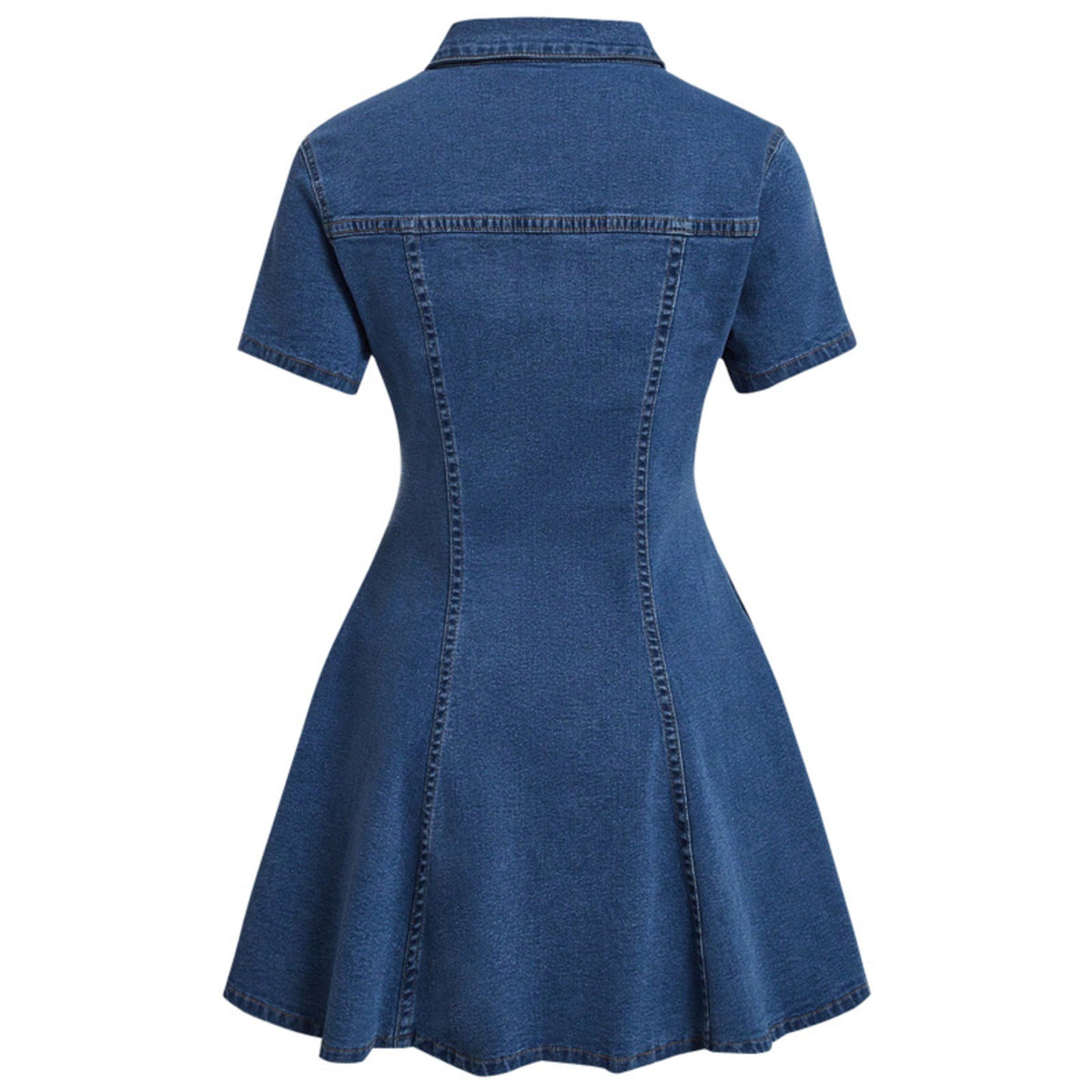 thumbnail image 2 of Women’s Denim Shirt Dress Short Sleeve Button Down Waist Tie Casual Mini Dress, 2 of 3