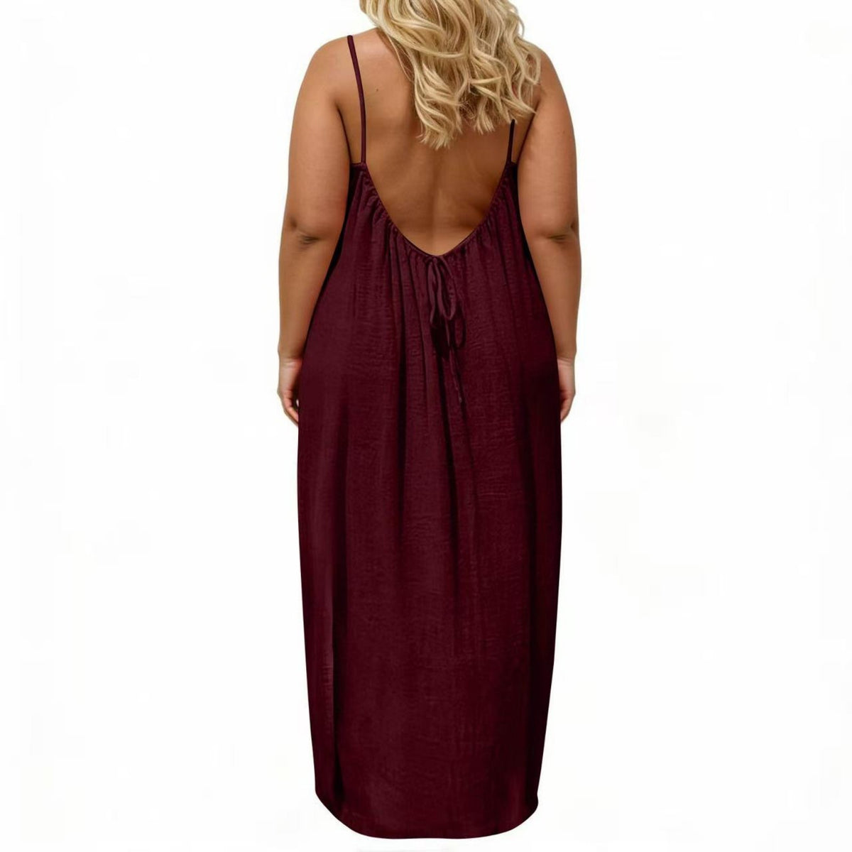 thumbnail image 4 of larppty Women's Plus Size Backless Maxi Dress with Thin Straps Flowy Slip Dress for Beach, Vacation, Summer & Casual Everyday Wea（Wine， XXXXL）, 4 of 5