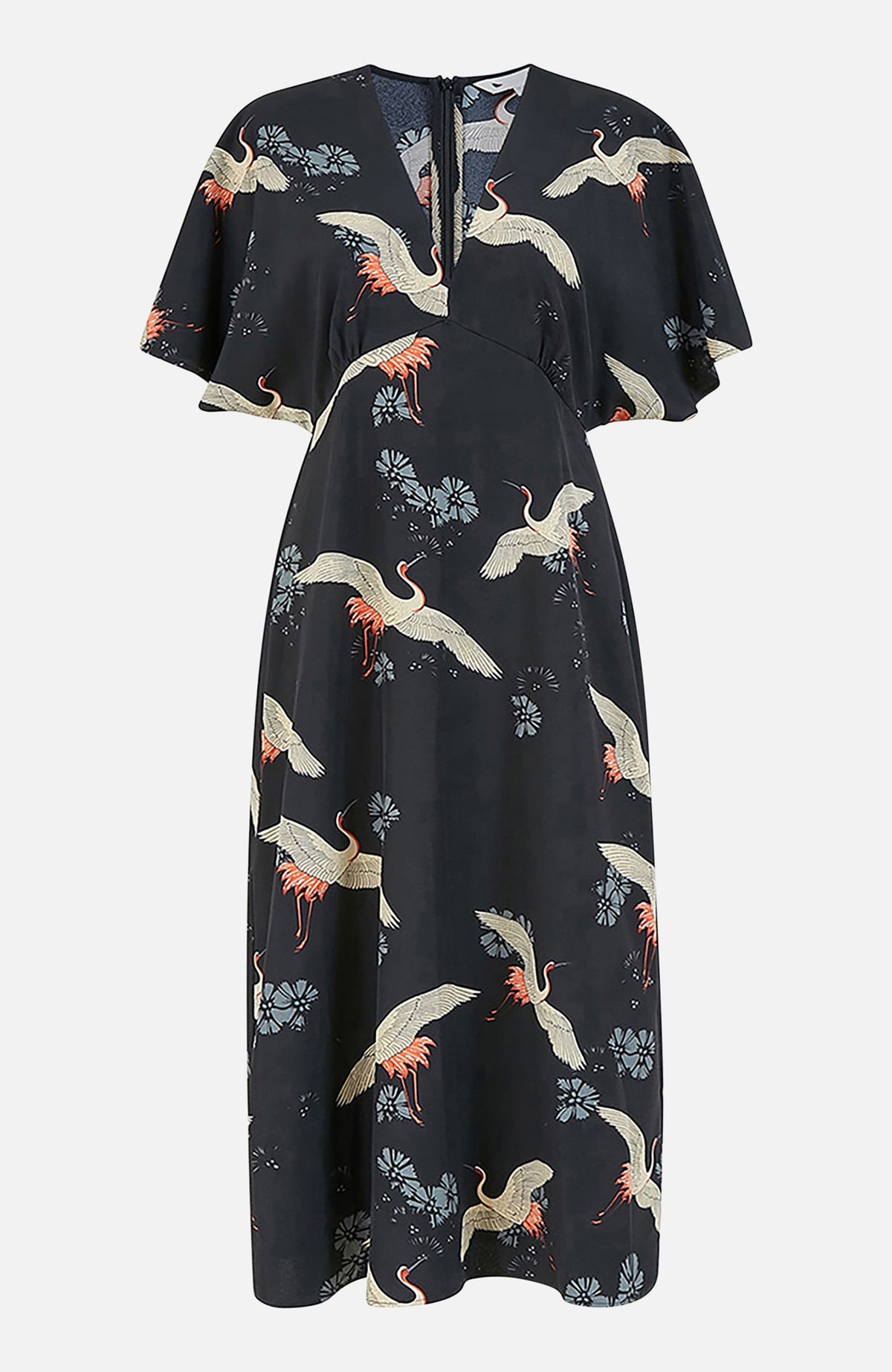 thumbnail image 4 of Yumi Short Sleeve V-Neck Printed Midi Dress - Black, 6, 4 of 5