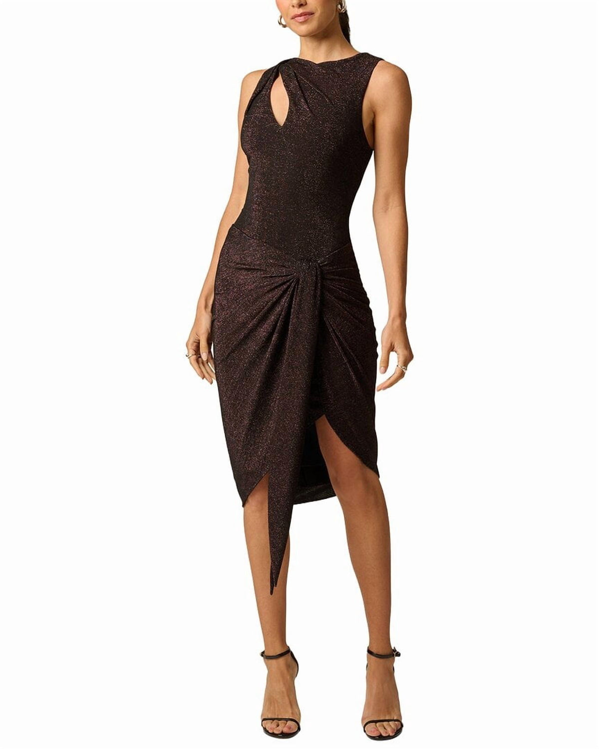 thumbnail image 1 of Adrianna Papell womens Metallic Knit Mini Dress, 6, Brown, 1 of 3