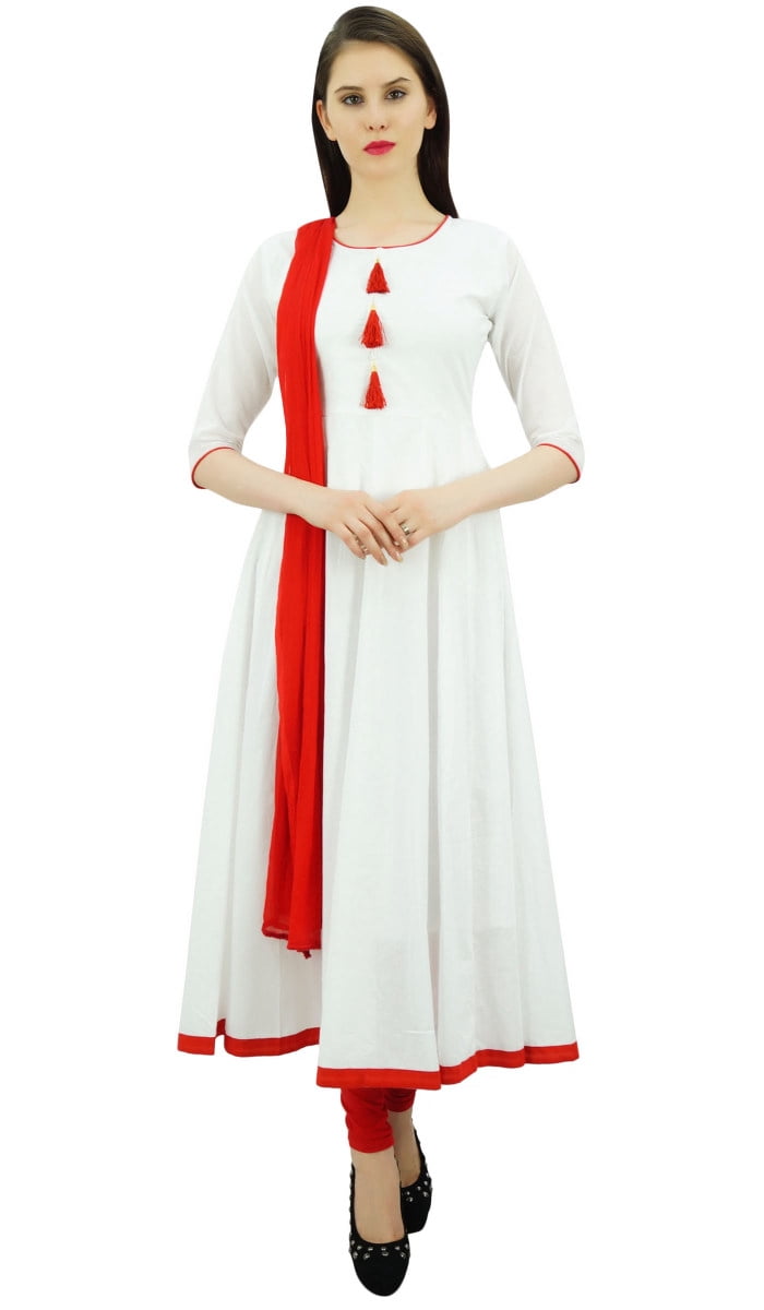 thumbnail image 1 of Atasi Women's Designer Anarkali White Salwar Suit Ethnic Indian Cotton Dress-4, 1 of 1