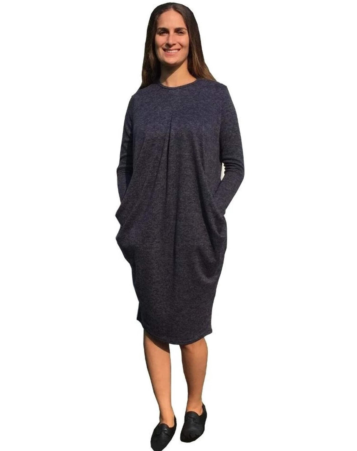 thumbnail image 1 of Baby'O Women's Brushed Sweater Knit Pleated Front Slouch Pocket Midi Dress, 1 of 5