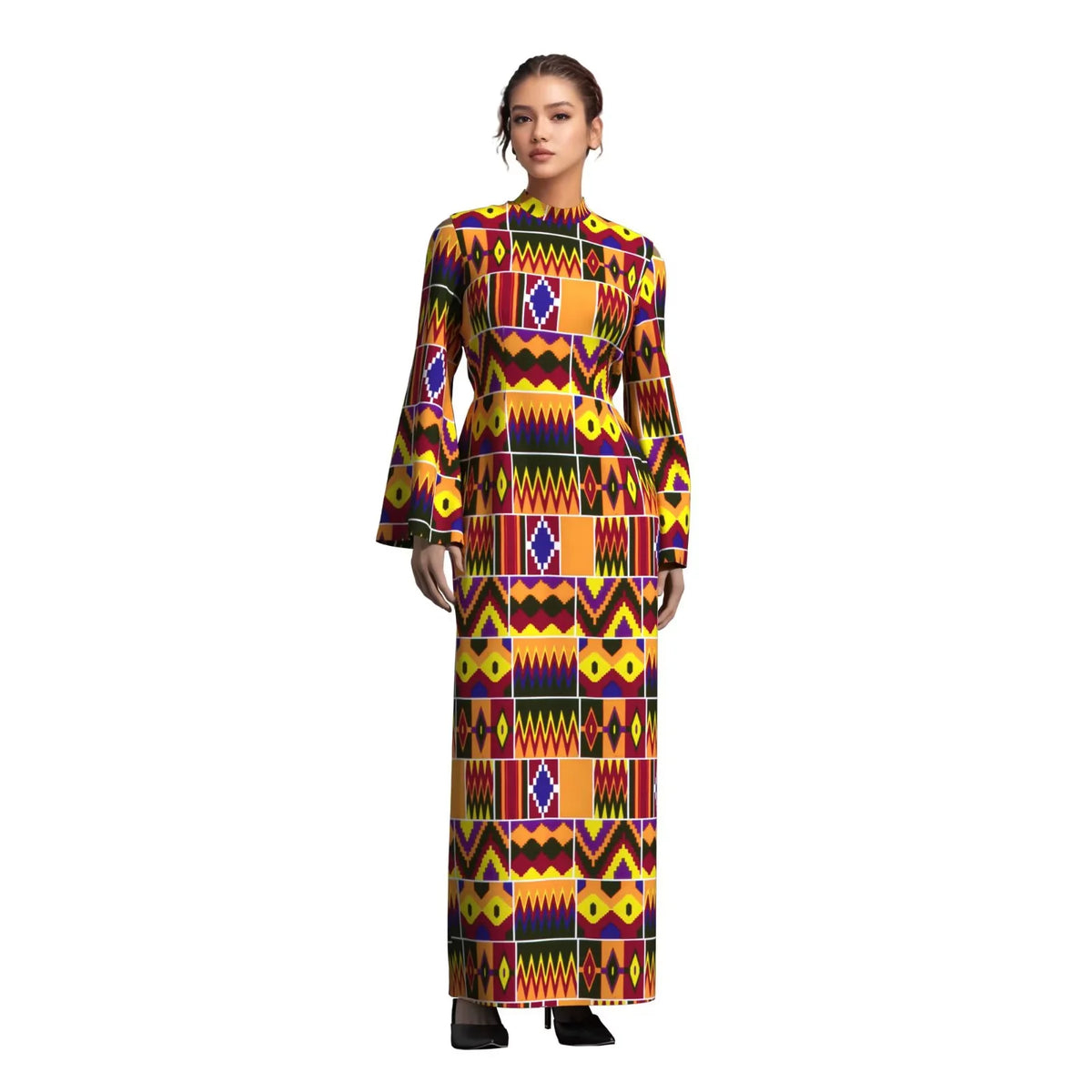 thumbnail image 1 of BintaRealWax Women's African Print Maxi Dress Cold Shoulder Sleeve Kente Ankara Dashiki Long Dress Wedding Party, 1 of 3