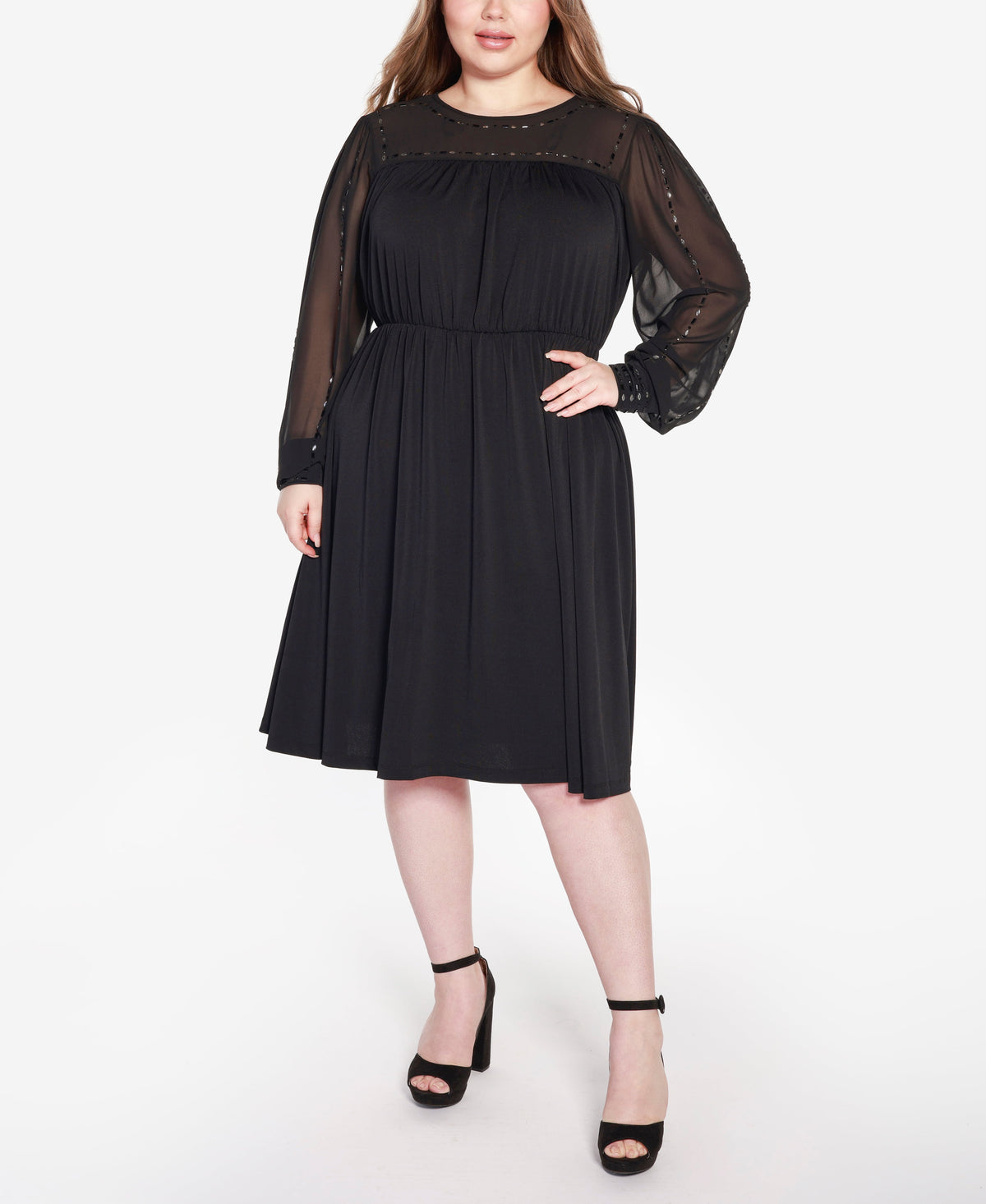 thumbnail image 1 of Black Label Plus Size Embellished Blouson Sleeve Dress Black 2X, 1 of 1