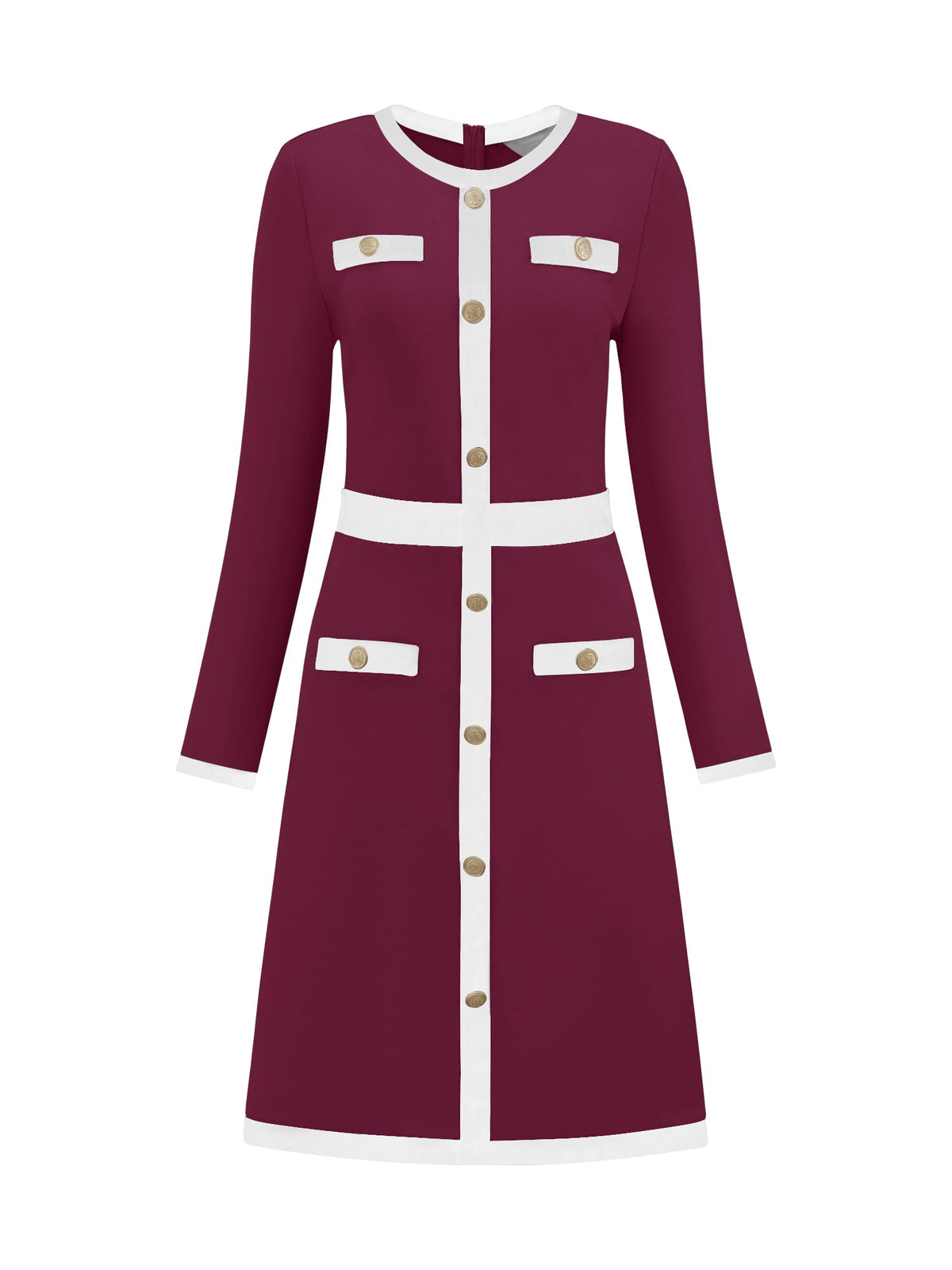 thumbnail image 1 of DARING DIVA Women's A-Line Long Sleeve Color Block Dress M Purple Red, 1 of 7