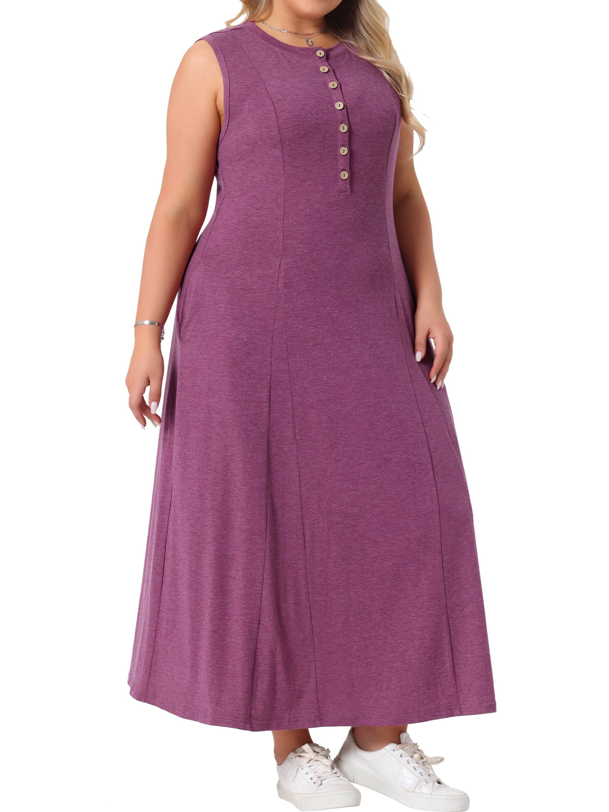 thumbnail image 1 of DARING DIVA Plus Size Summer Sleeveless Maxi Dress 1X Burgundy, 1 of 6
