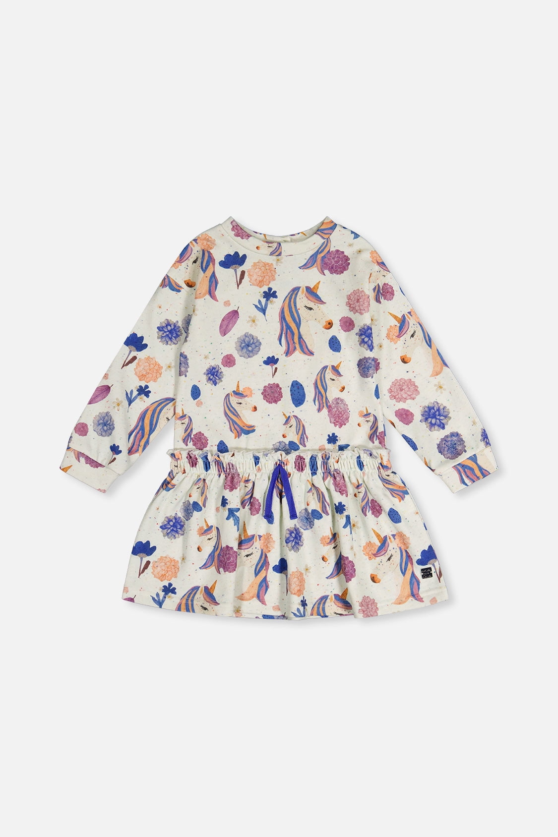 thumbnail image 1 of Deux Par Deux Girl French Terry Dress Beige Unicorn Print, 1 of 7