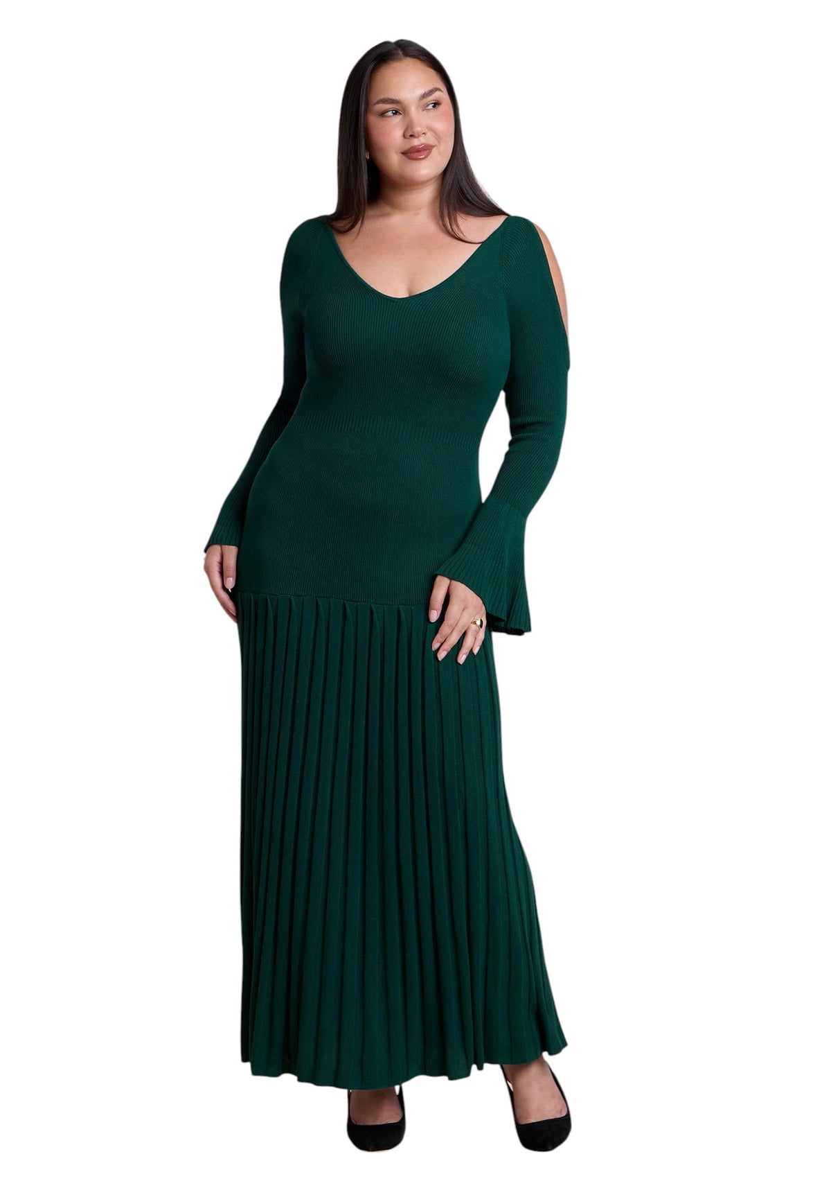 thumbnail image 1 of ELOQUII Women's Plus Size Pleated Sweater Maxi Dress, 1 of 3