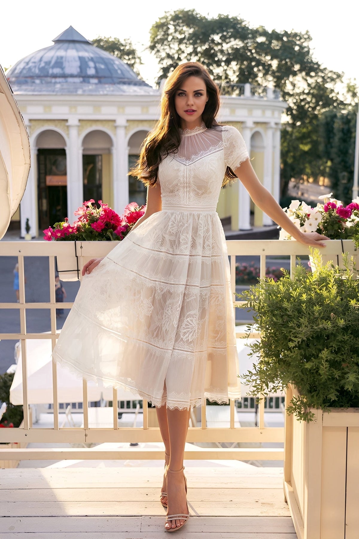 thumbnail image 1 of Elegant Lace Midi Short Sleeves Dress, Women's Formal Cocktail Party Dress, 1 of 5