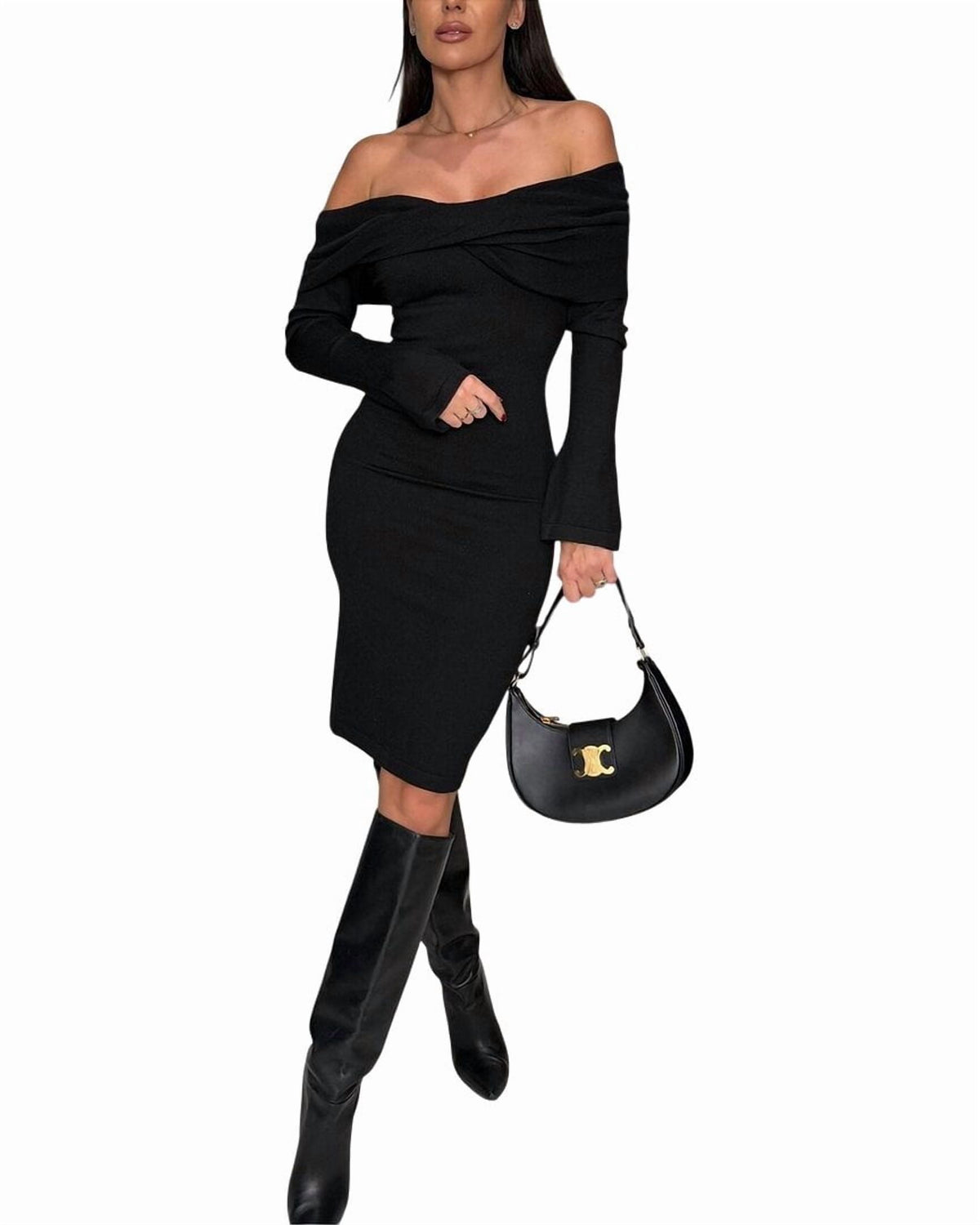 thumbnail image 1 of LEON GORI womens Off-The-Shoulder Midi Dress, 4, 1 of 4
