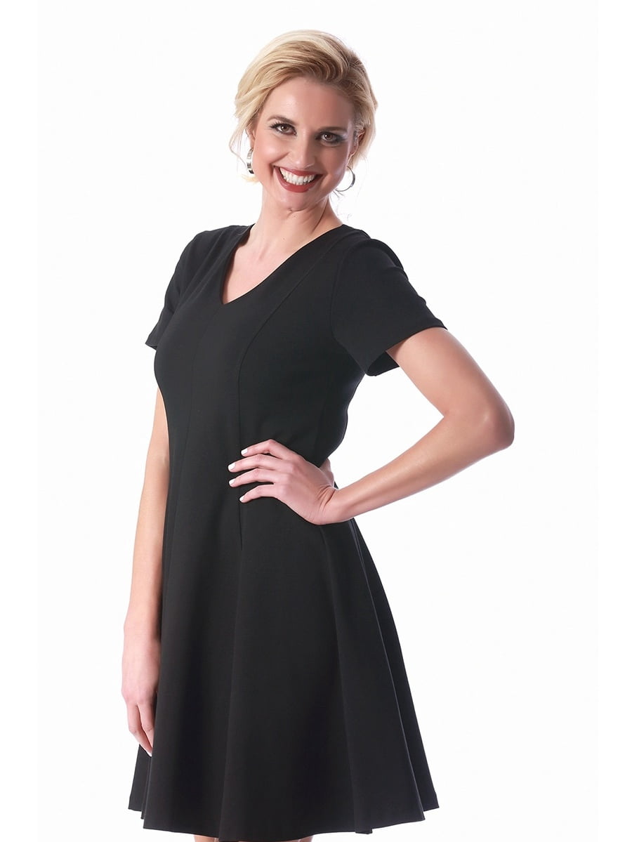 thumbnail image 1 of LaMonir Women's Rayon/Nylon/Spandex Short V-neck Short-sleeved Panel Dress, 1 of 5