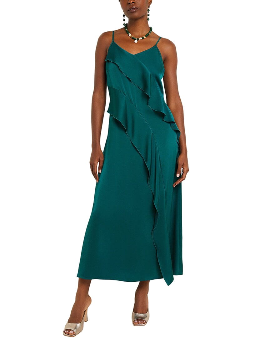 thumbnail image 1 of MISOOK womens Ruffled Crepe De Chine Maxi Dress, s, Brown, 1 of 4