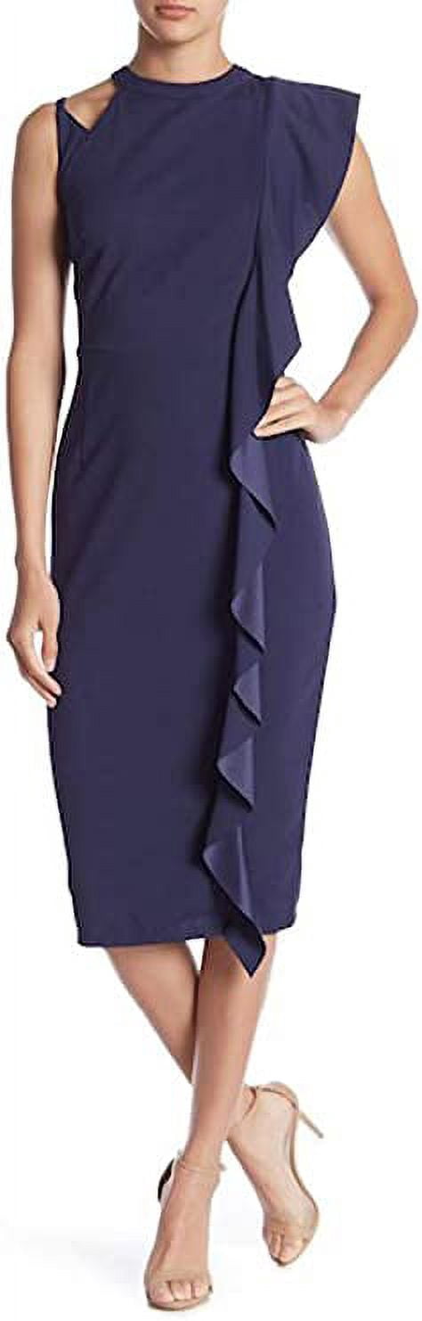 thumbnail image 1 of Marina Cascade Midi Sheath Dress, Navy - 4, 1 of 2