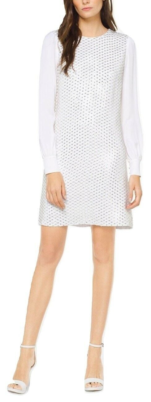 thumbnail image 1 of Michael Kors Sequined Viscose-Crepe Dress, White/Silver, 0, 1 of 2