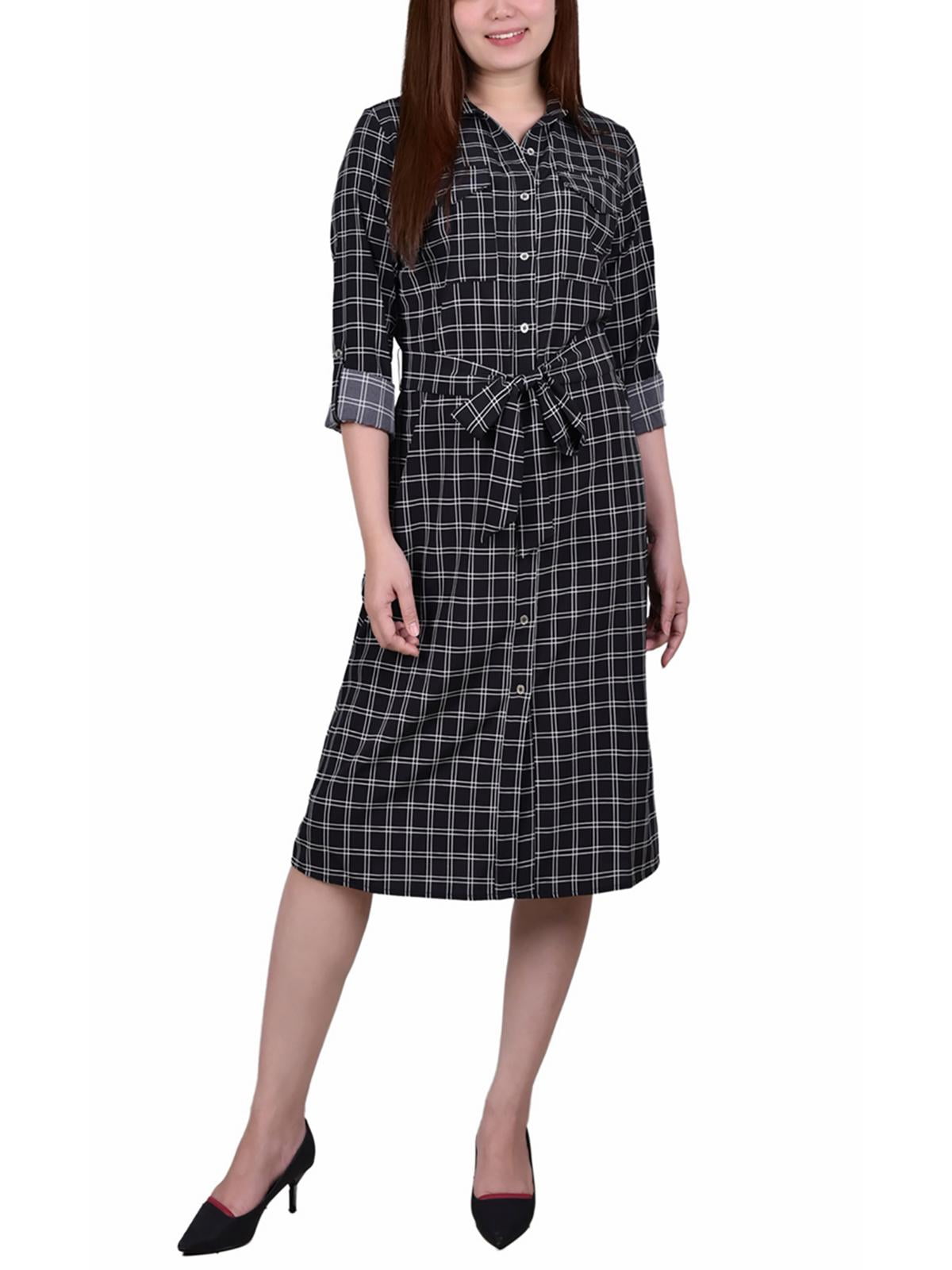 thumbnail image 1 of NY Collection Womens Petites Woven Animal Print Shirtdress, 1 of 2