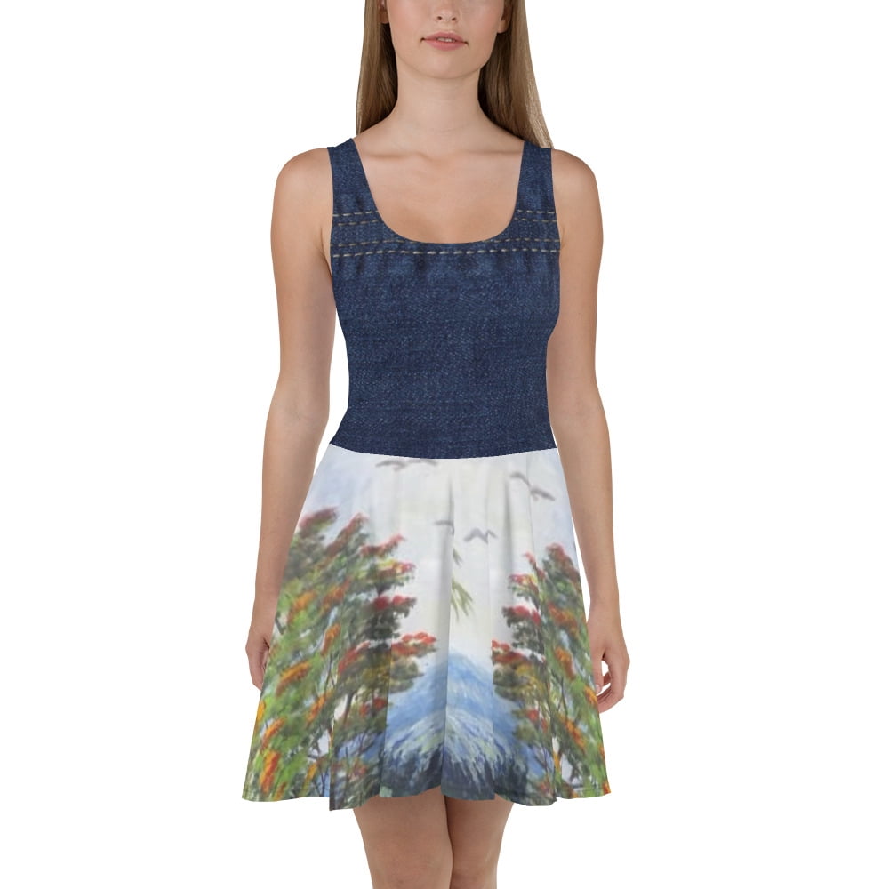 thumbnail image 1 of Nature Skater Dress with jeans sublimation (XS), 1 of 4
