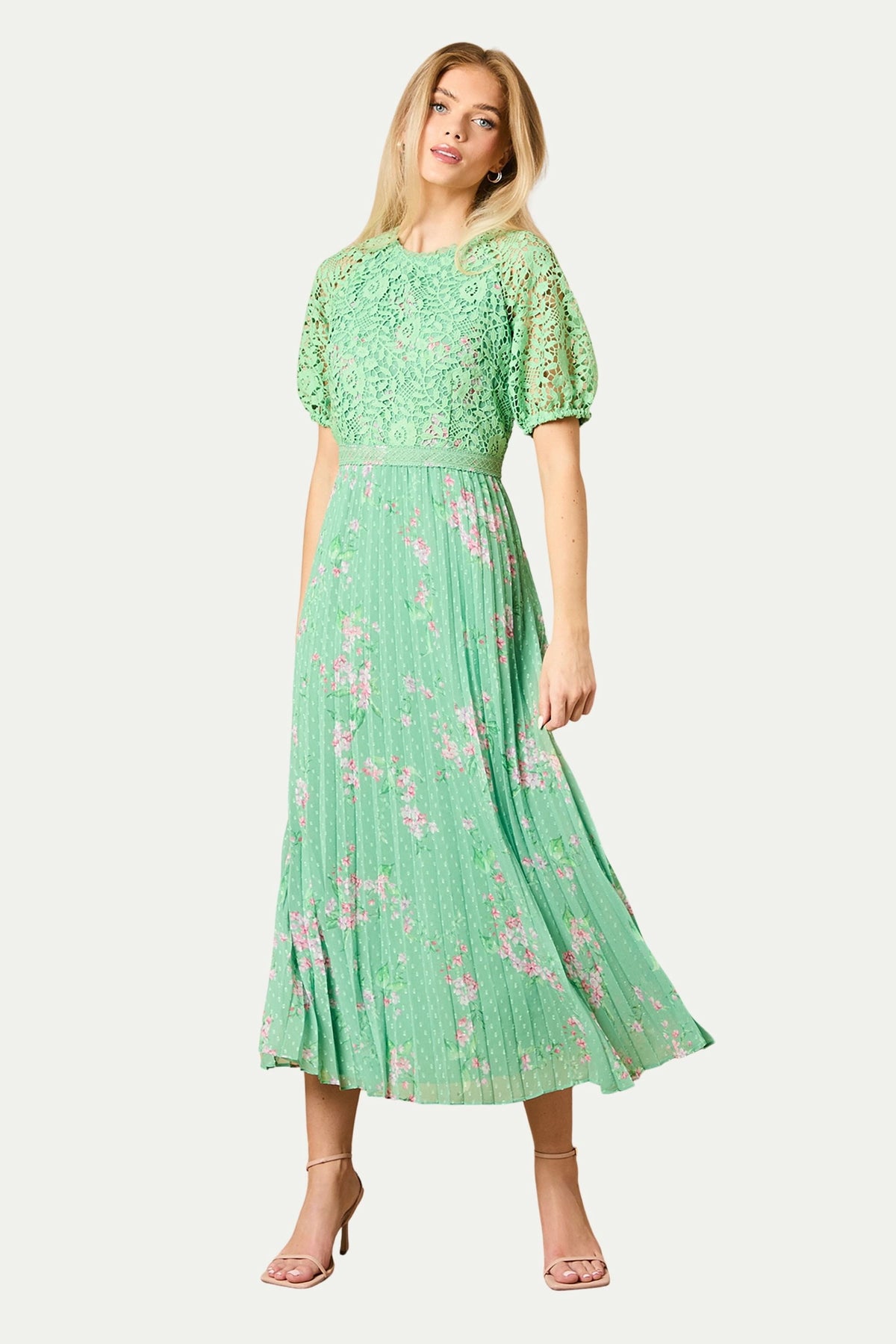thumbnail image 1 of Oasis Romantic Bodice Midi Dress - Green, 2, 1 of 5