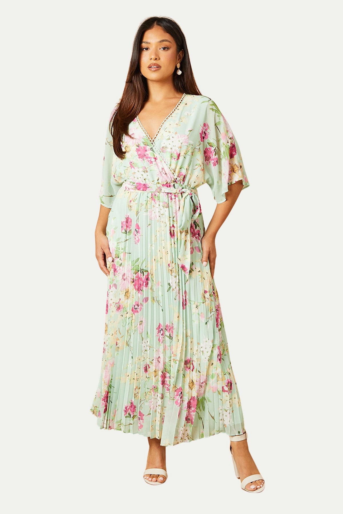 thumbnail image 1 of Oasis Petite Occasion Pleated Midi Dress - Green, 6, 1 of 5
