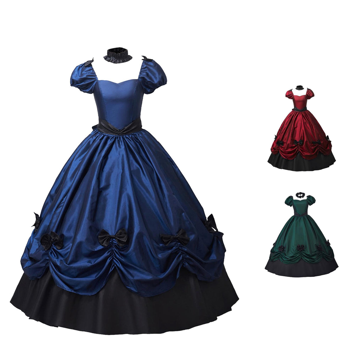 thumbnail image 1 of RGGEEUN Women's Victorian Court Style Dress, Lace Patchwork Flared Sleeve Gown, Retro Party Wear for Ball and Performance, 1 of 5